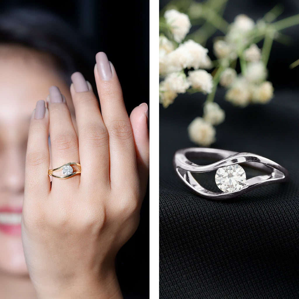 Certified 0.98 Carat Lab Created Diamond Round Engagement Ring in Tension Setting