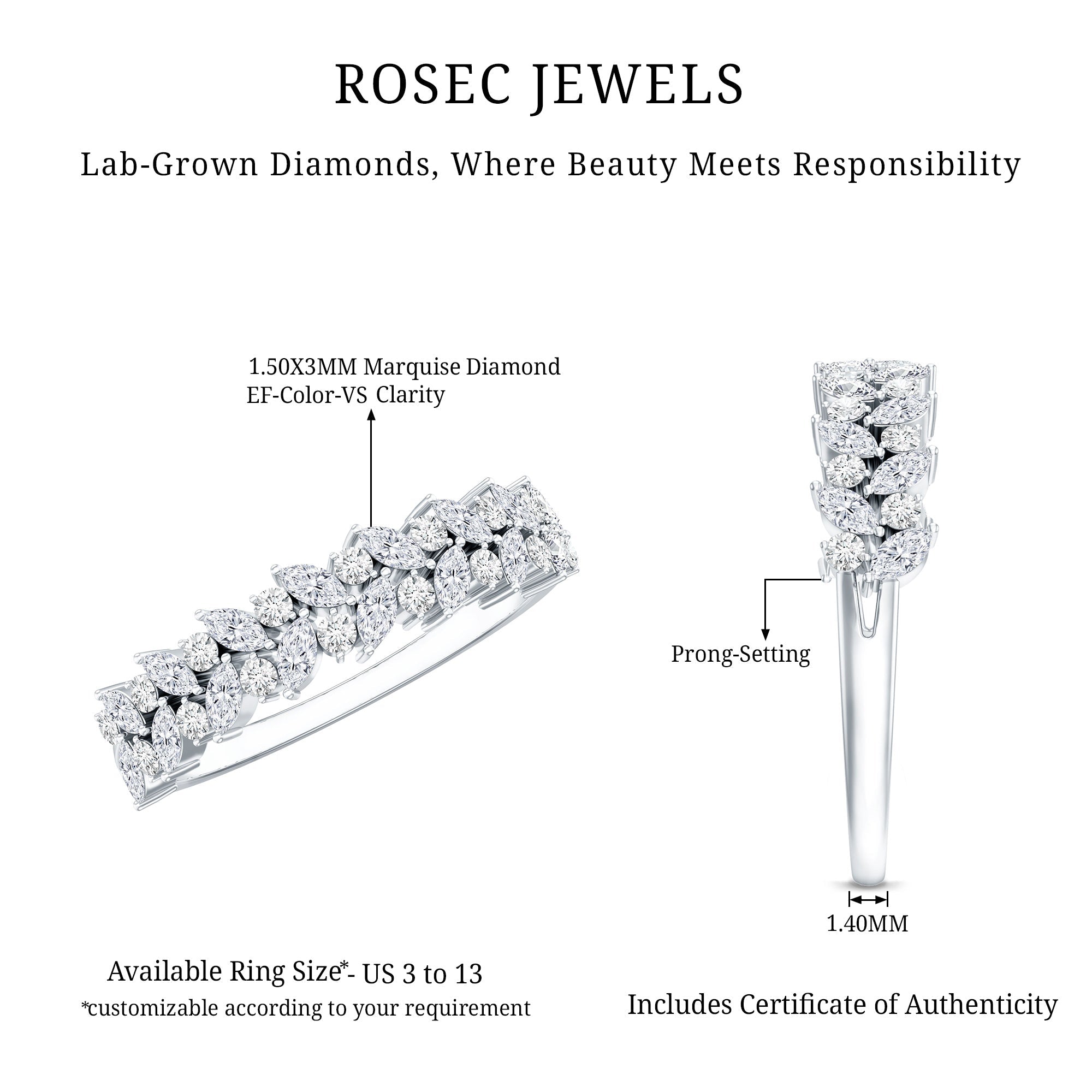 Certified Lab Grown Diamond Marquise Wedding Band