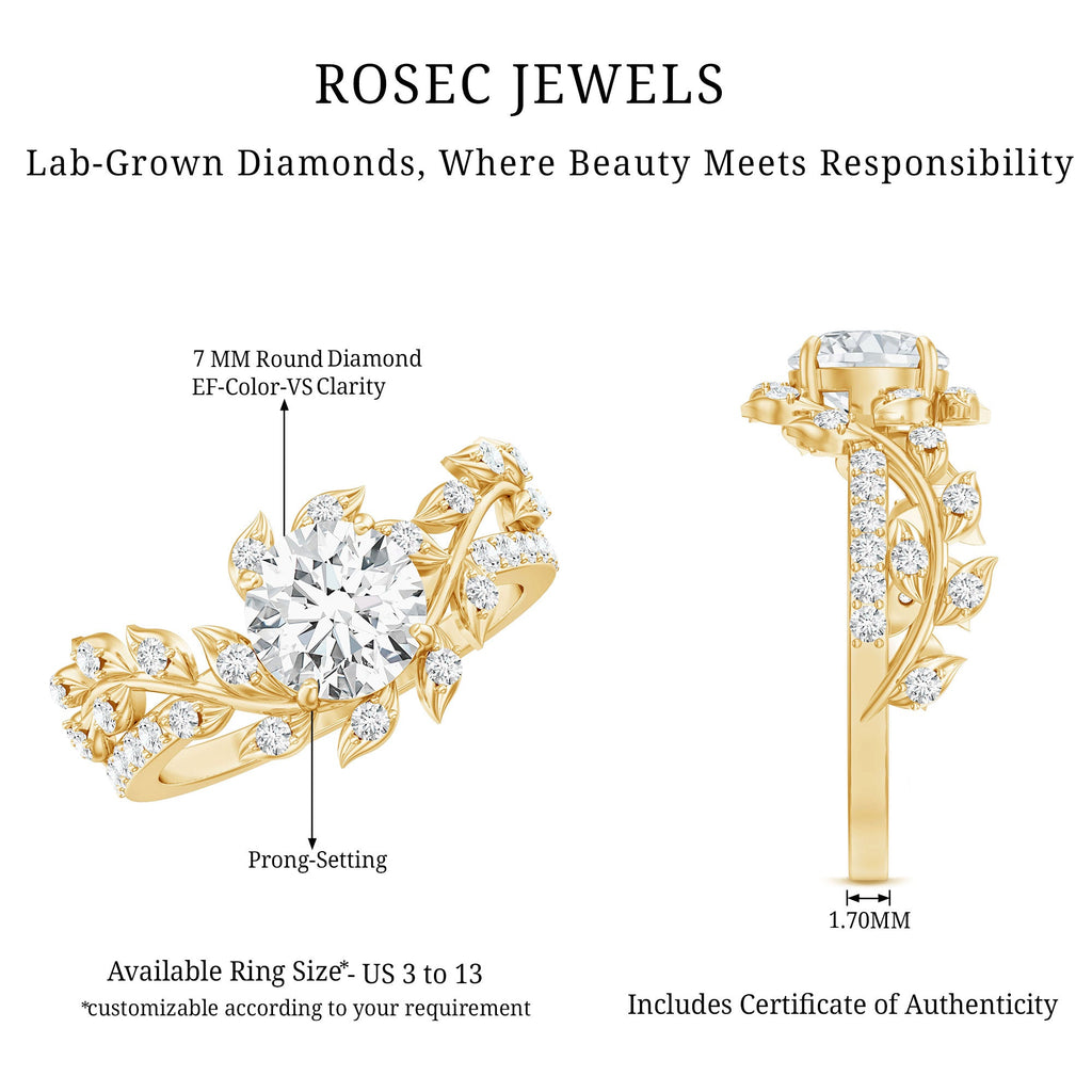Round Cut 7 MM Lab Grown Diamond Flower Engagement Ring