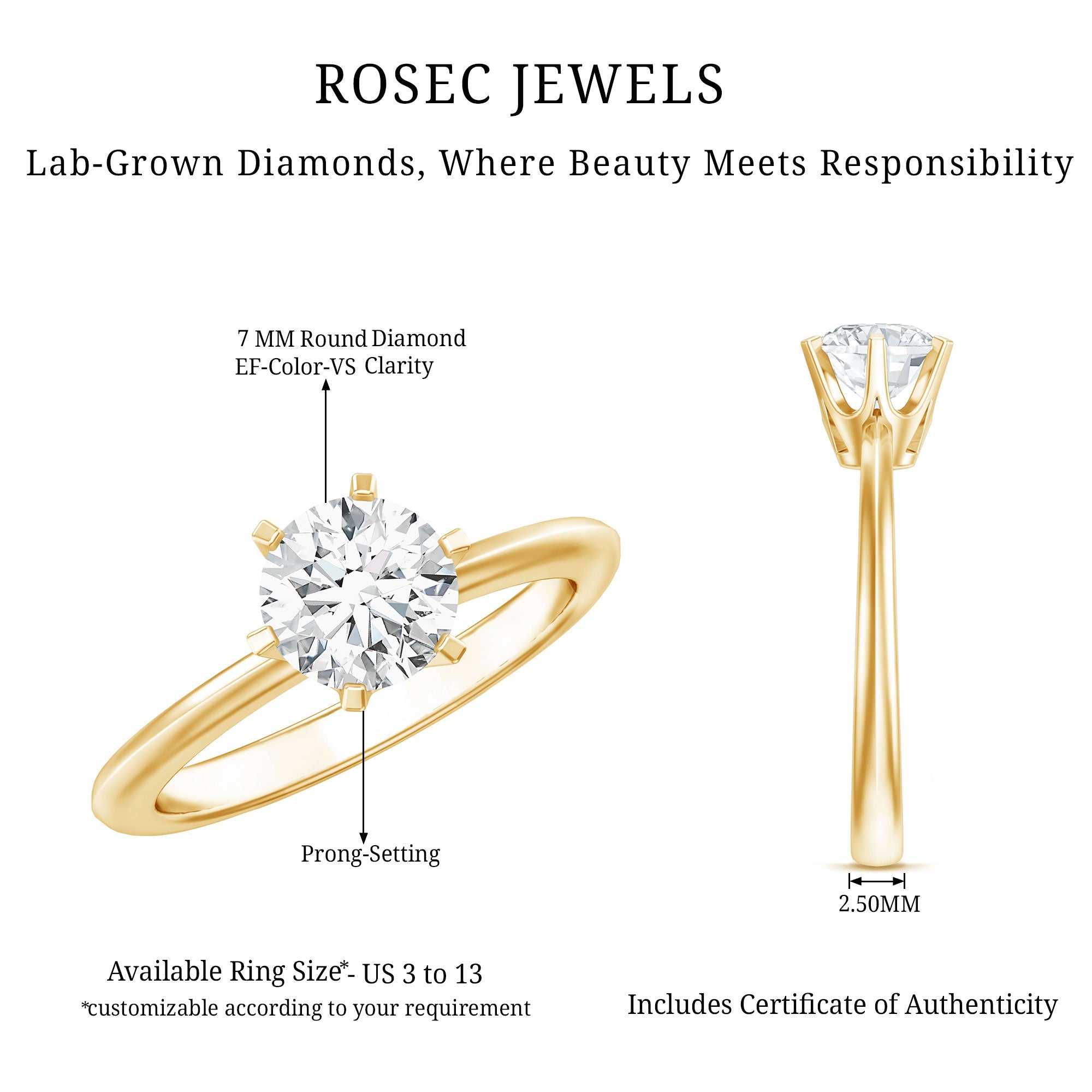 Brilliant Cut Lab Grown Diamond Solitaire Engagement Ring With 6 Prongs