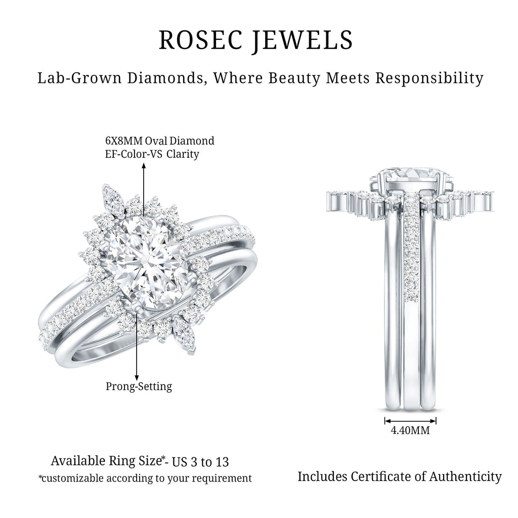 Certified Lab Grown Diamond Vintage Engagement Ring Set With 3 Pieces