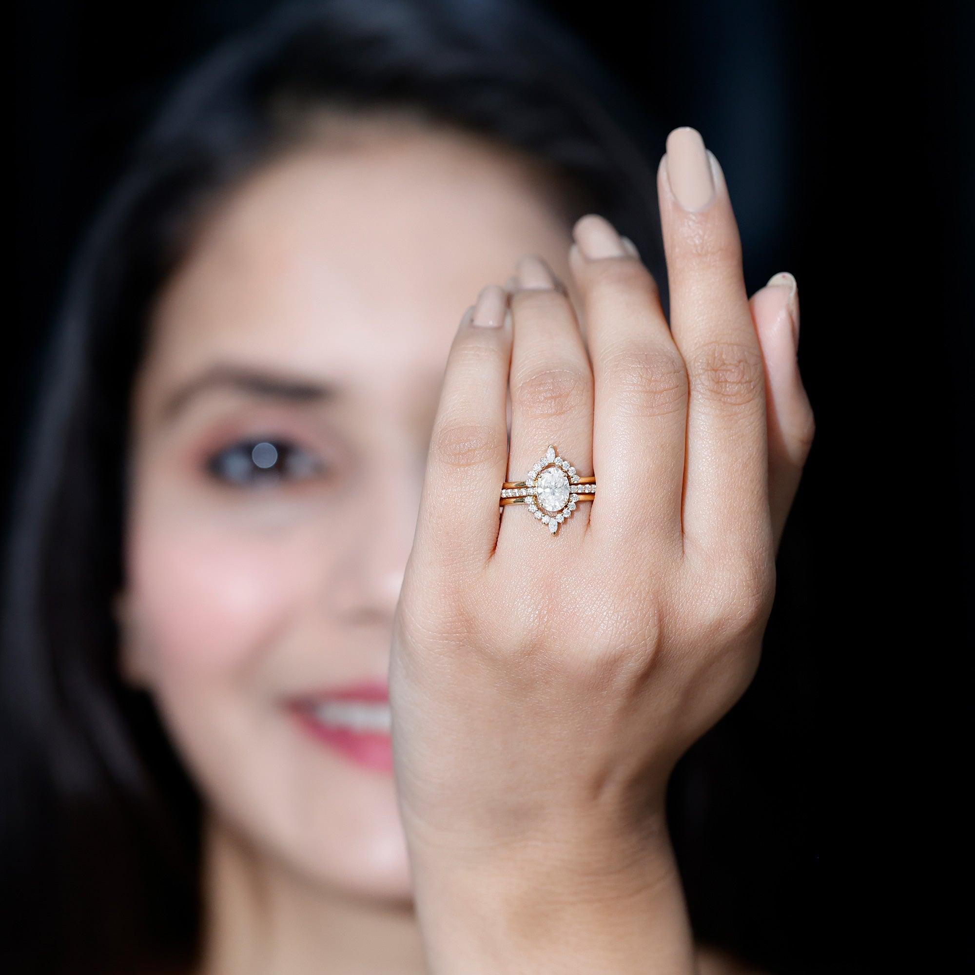 Certified Lab Grown Diamond Vintage Engagement Ring Set With 3 Pieces
