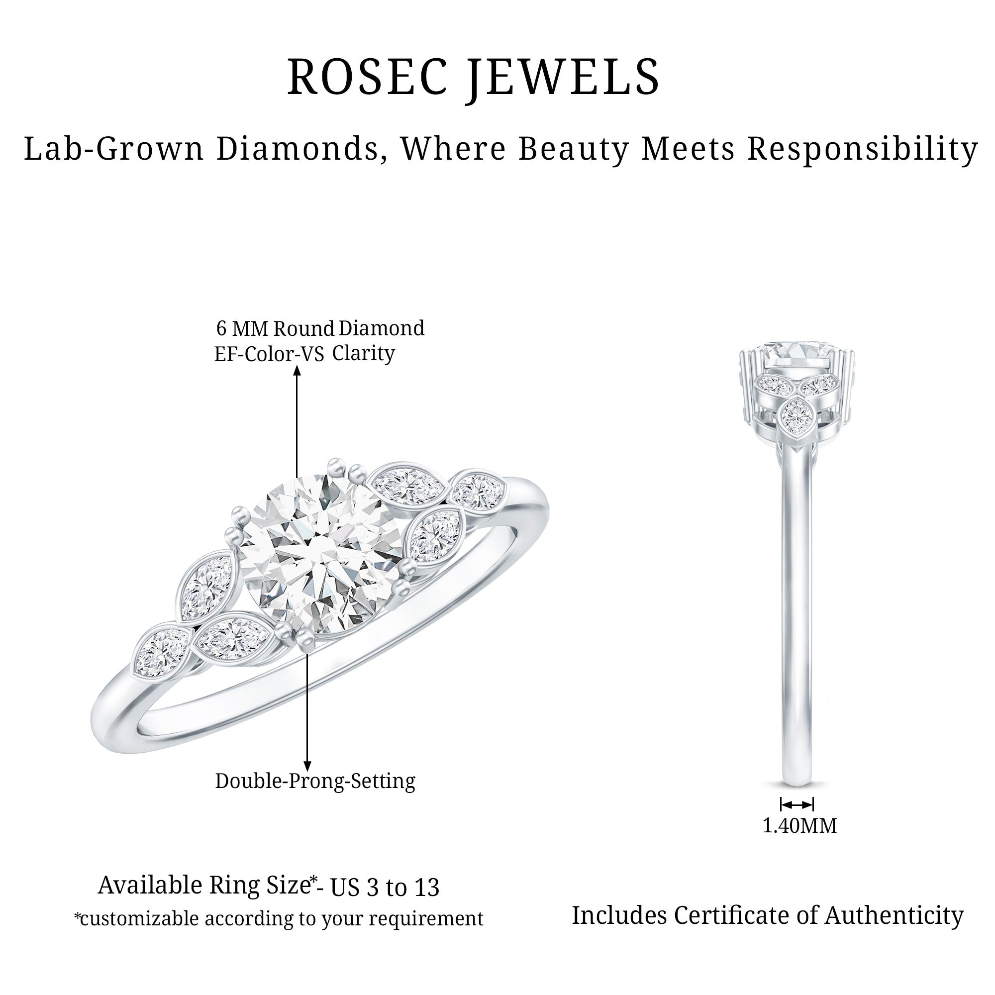 Certified 6 MM Round Diamond Promise Engagement Ring For Her