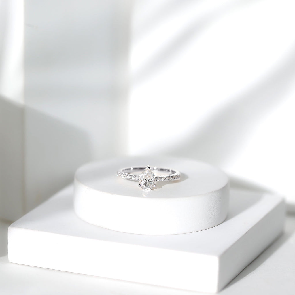1 CT Pear Cut Man Made Diamond Engagement Ring