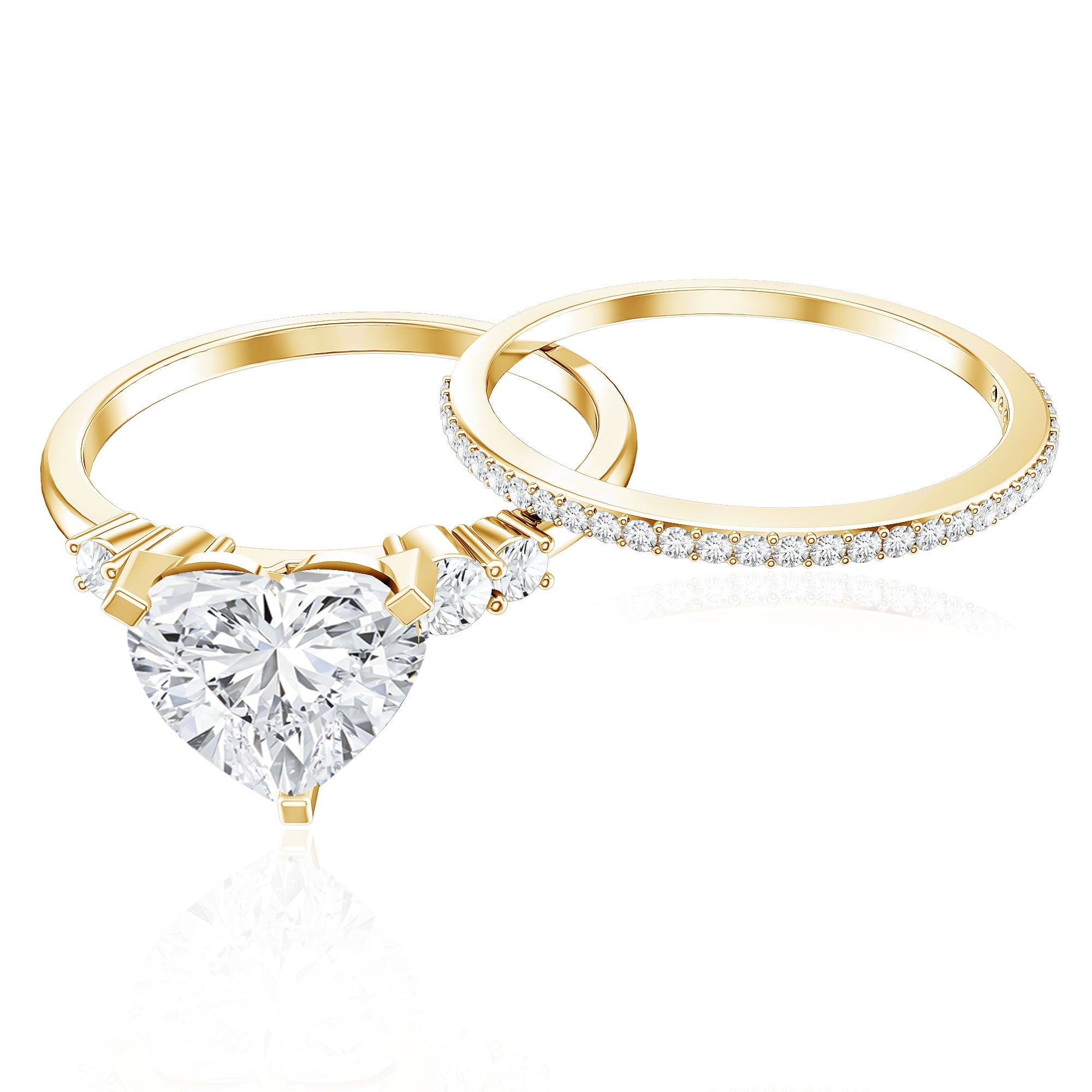 Certified Lab Grown Diamond 7MM Heart Bridal Ring Set