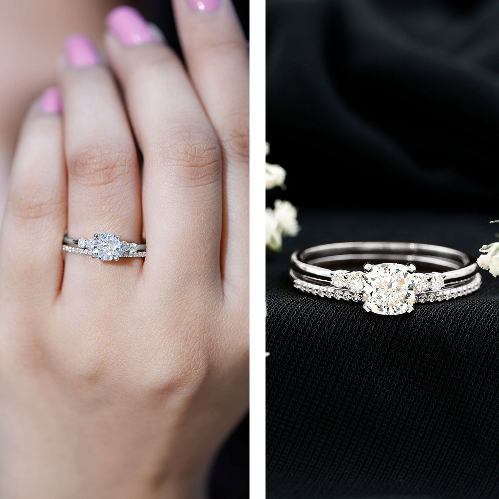 Lab Grown Diamond 6 MM Cushion Engagement Ring with Wedding band