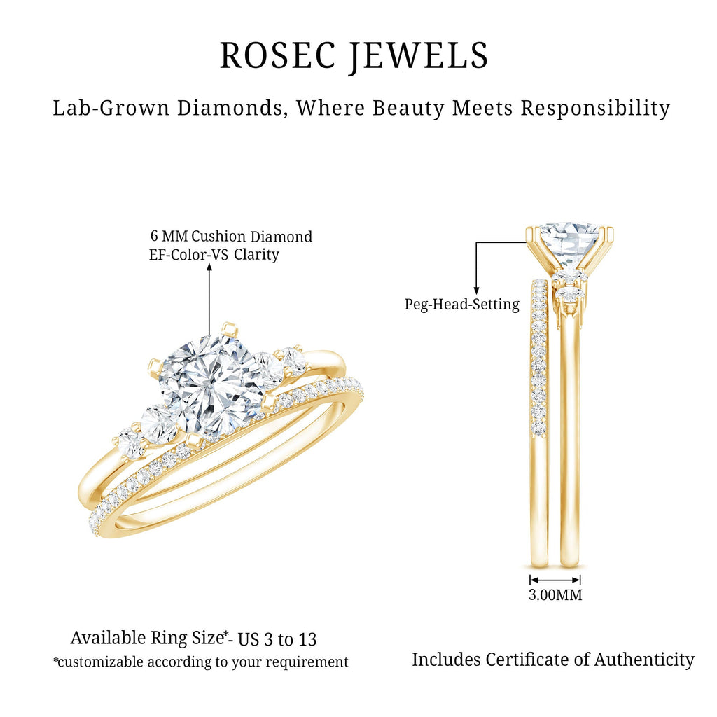 Lab Grown Diamond 6 MM Cushion Engagement Ring with Wedding band