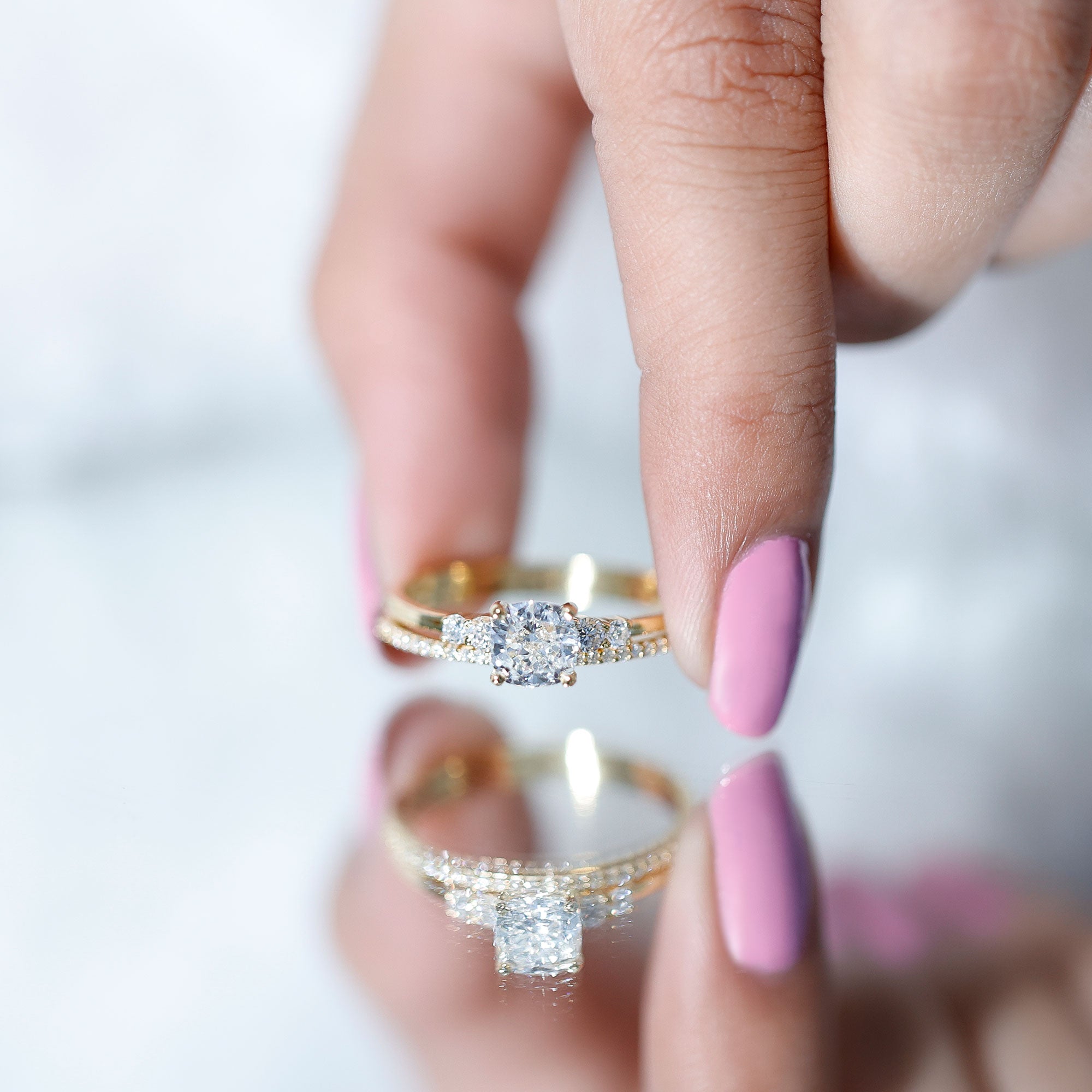 Lab Grown Diamond 6 MM Cushion Engagement Ring with Wedding band