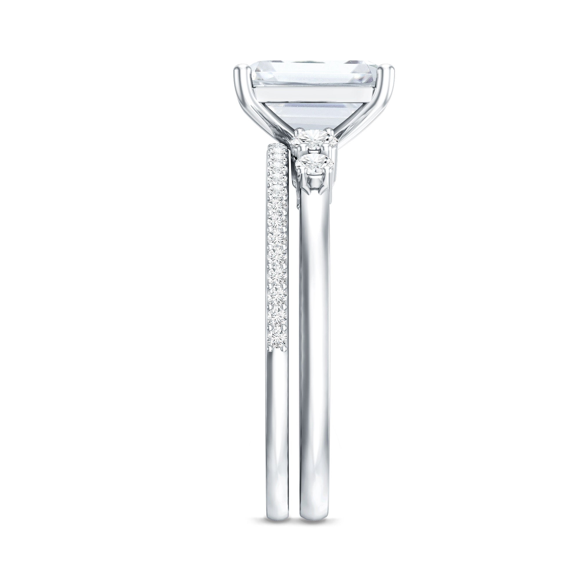 Certified Lab Grown Diamond 6X8MM Emerald Cut Engagement Ring with Band
