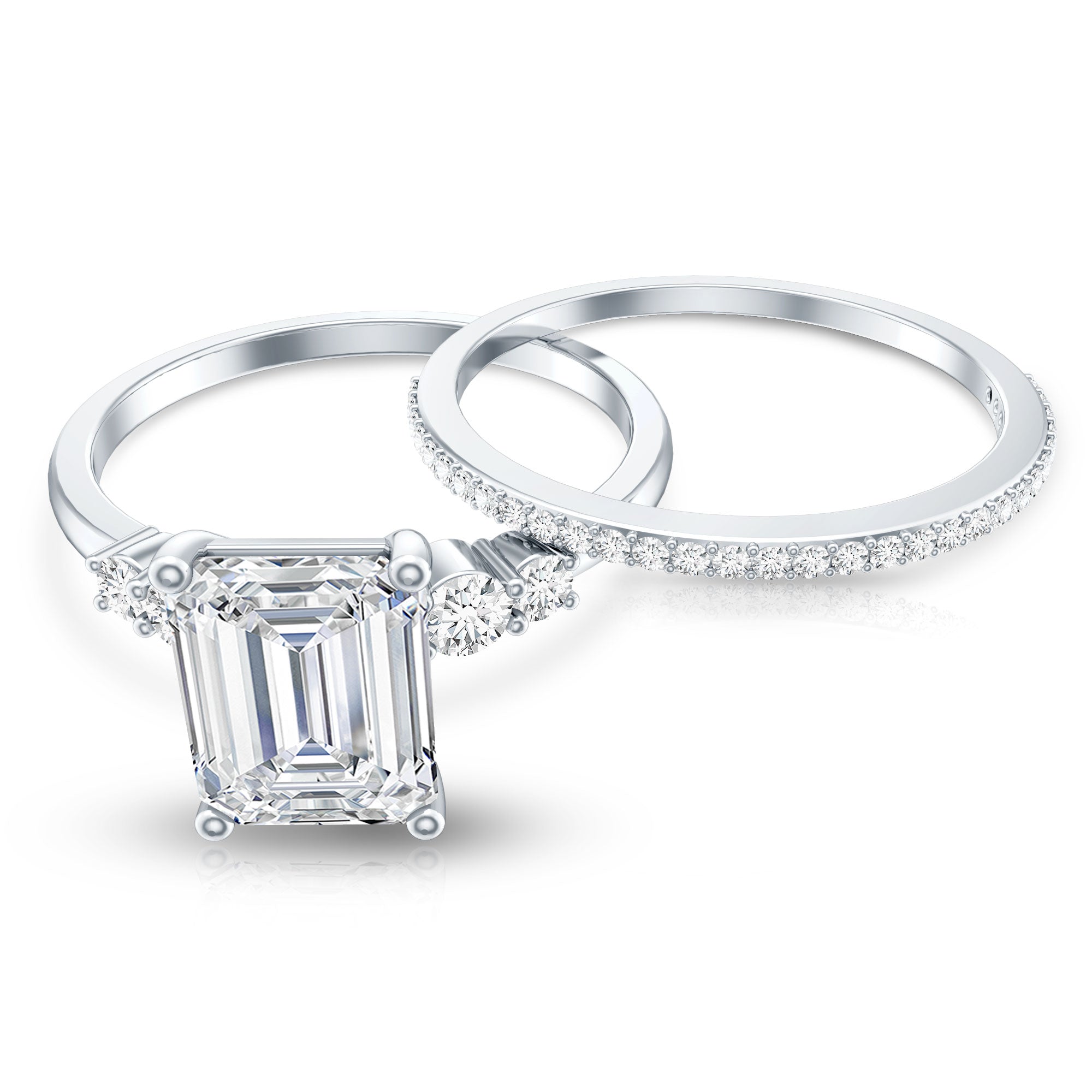Certified Lab Grown Diamond 6X8MM Emerald Cut Engagement Ring with Band