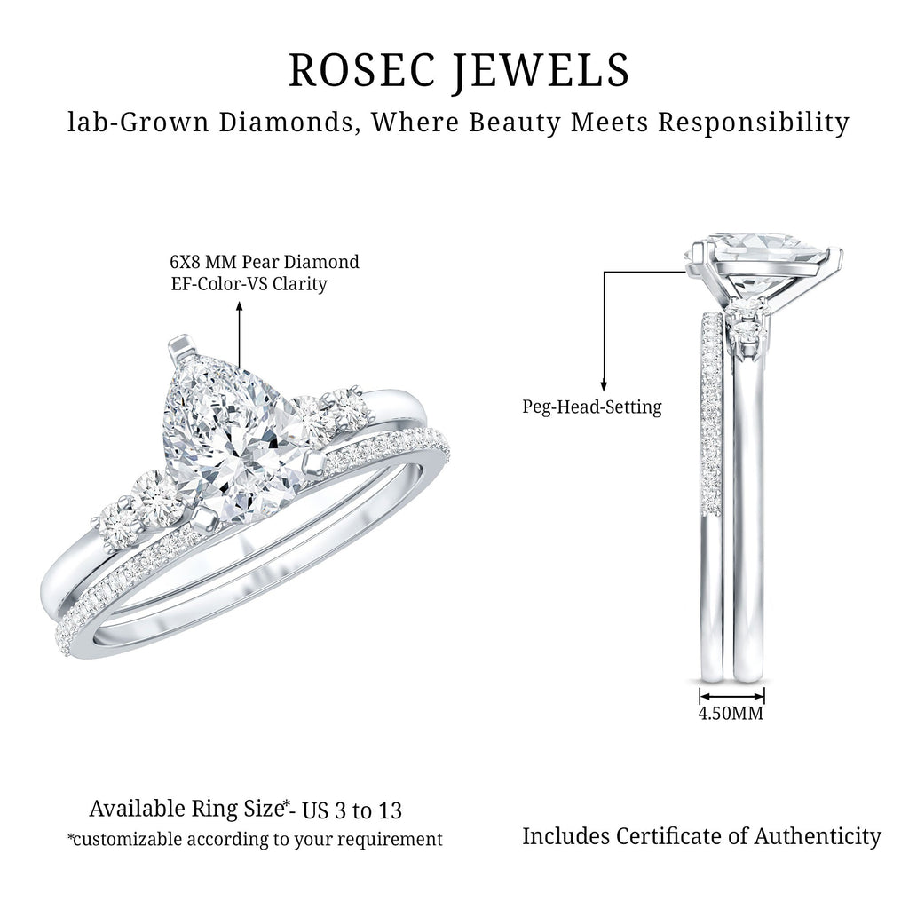Certified Lab Grown Diamond 6X8 MM Teardrop Bridal Ring Set
