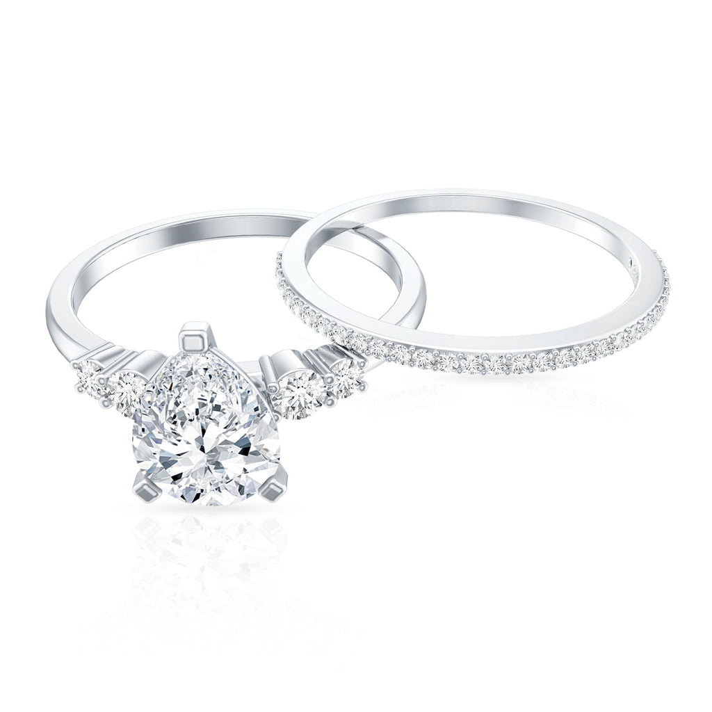 Certified Lab Grown Diamond 6X8 MM Teardrop Bridal Ring Set