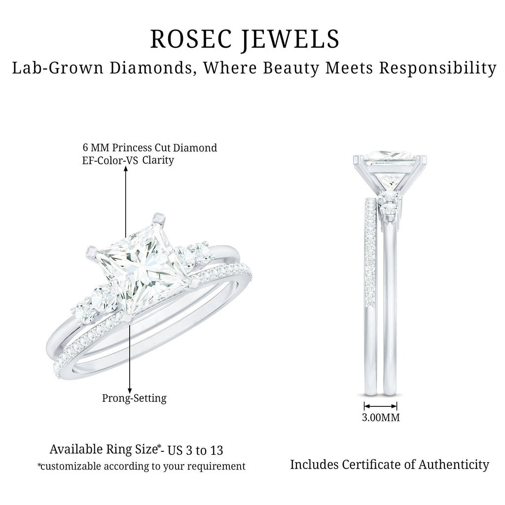 Lab Grown Diamond 6 MM Princess Cut Engagement Ring With Enhancer