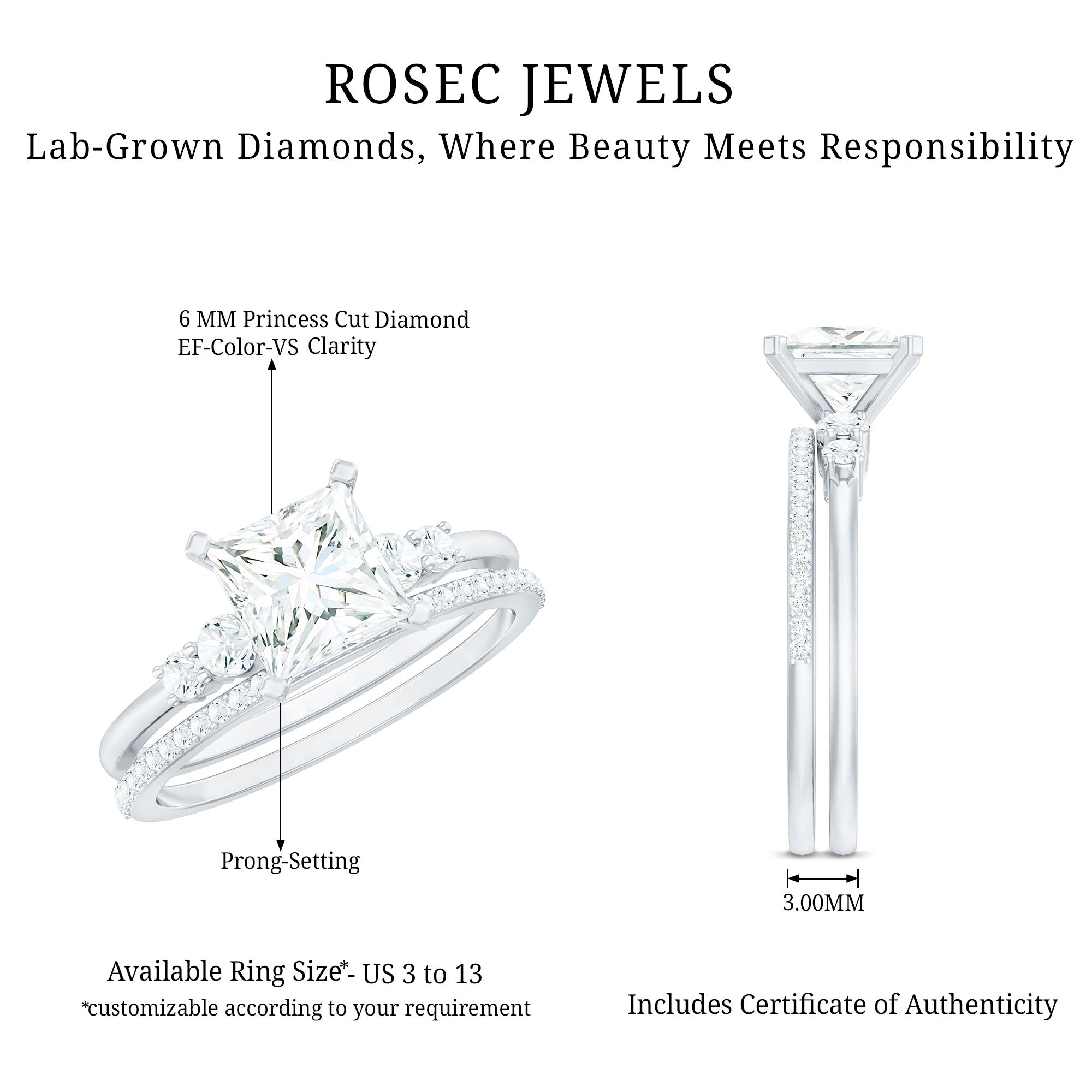 Lab Grown Diamond 6 MM Princess Cut Engagement Ring With Enhancer