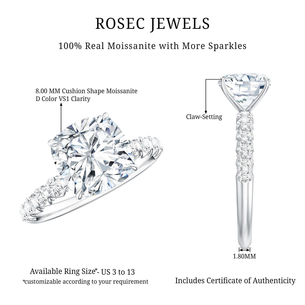 IGI Certified 2 Carat Cushion Cut Lab Grown Diamond Engagement Ring with Side Stones