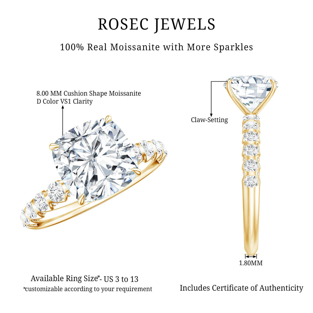 IGI Certified 2 Carat Cushion Cut Lab Grown Diamond Engagement Ring with Side Stones