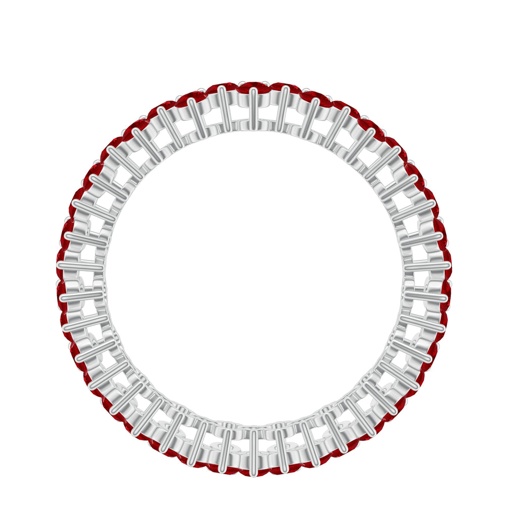 Round Lab Created Ruby Cluster Eternity Ring in Prong Setting