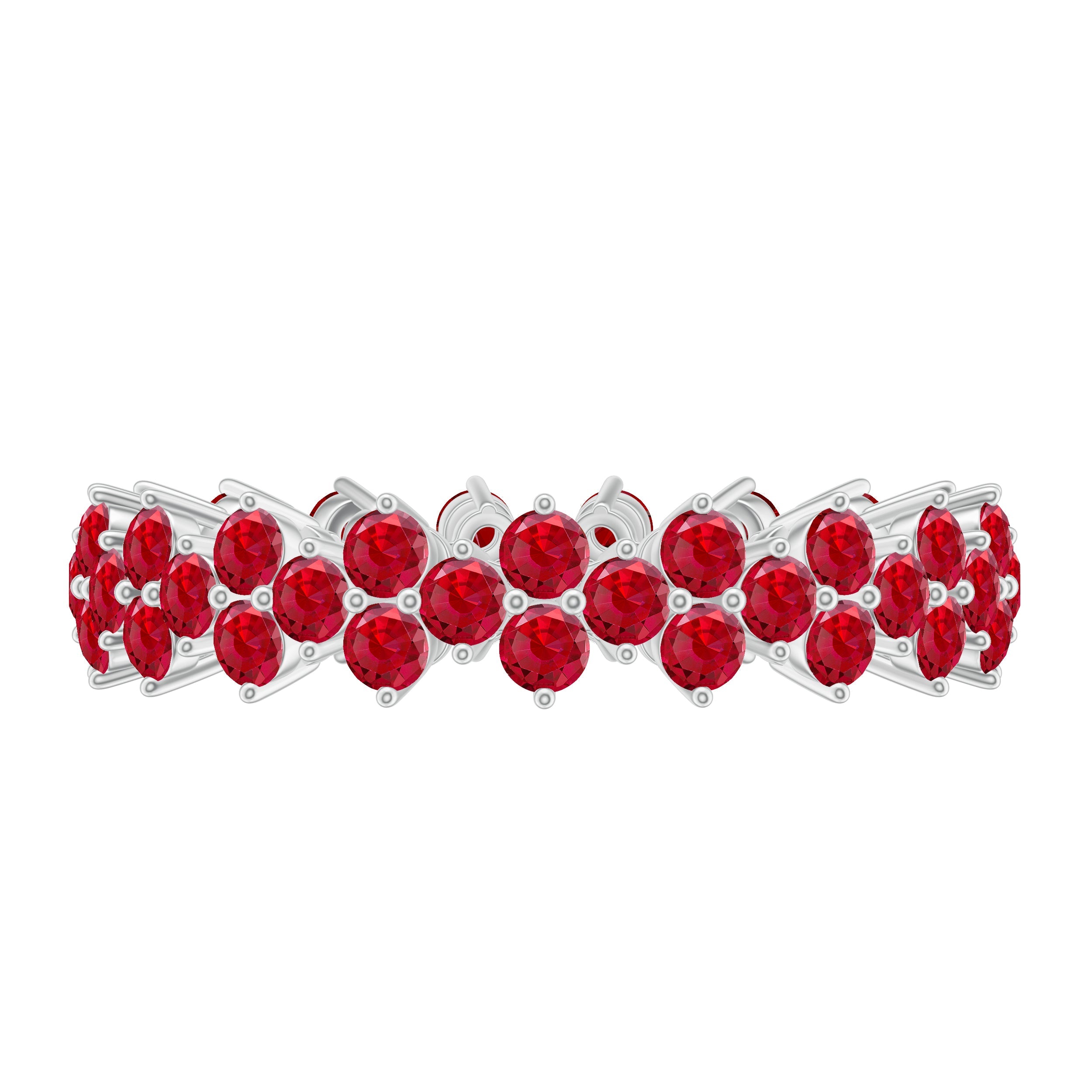 Round Lab Created Ruby Cluster Eternity Ring in Prong Setting