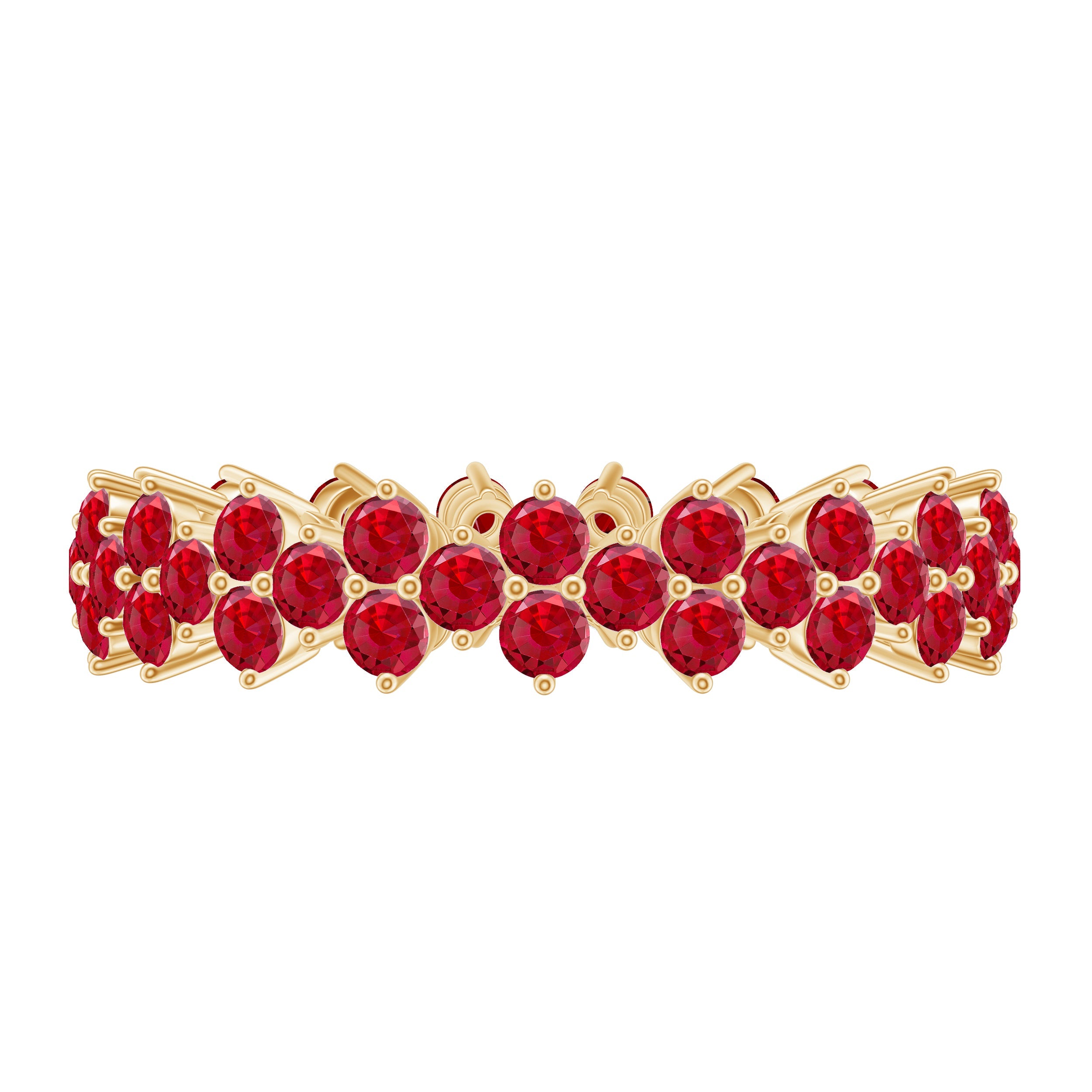 Round Lab Created Ruby Cluster Eternity Ring in Prong Setting