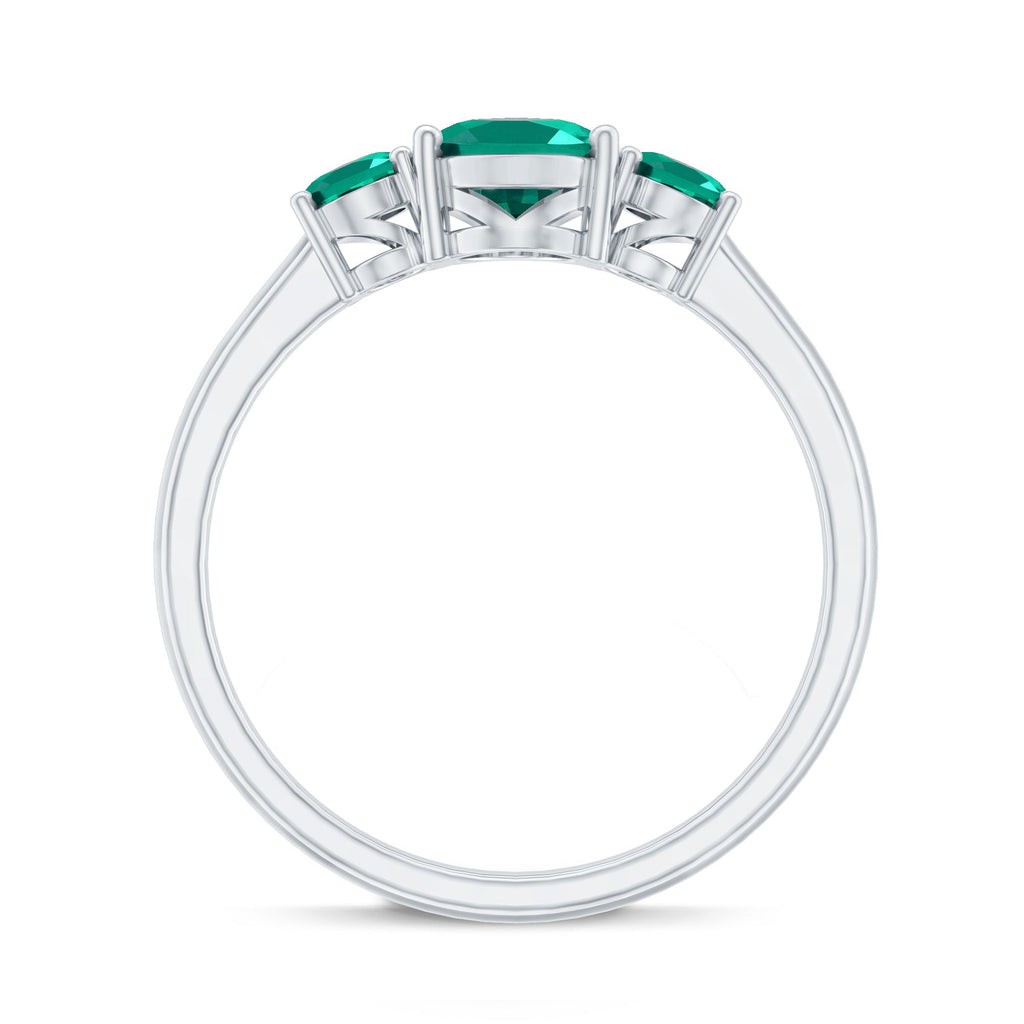 AAAA Quality Oval Cut Lab Created Emerald Three Stone Ring for Women
