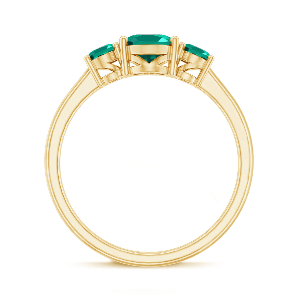 AAAA Quality Oval Cut Lab Created Emerald Three Stone Ring for Women