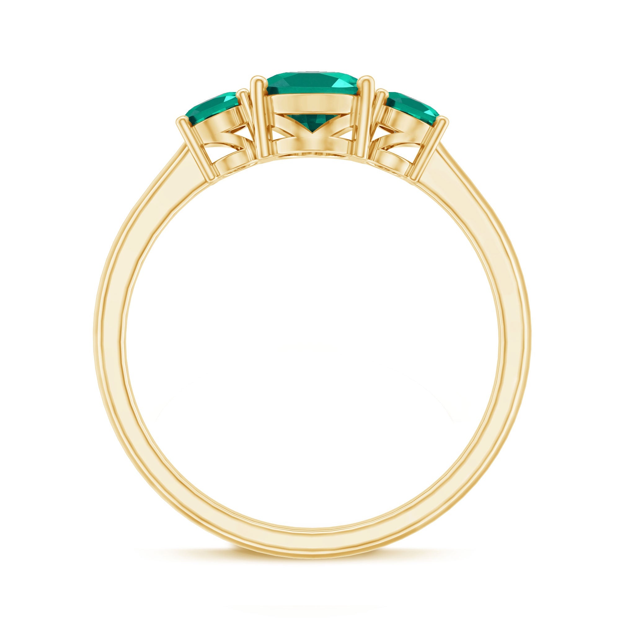 AAAA Quality Oval Cut Lab Created Emerald Three Stone Ring for Women