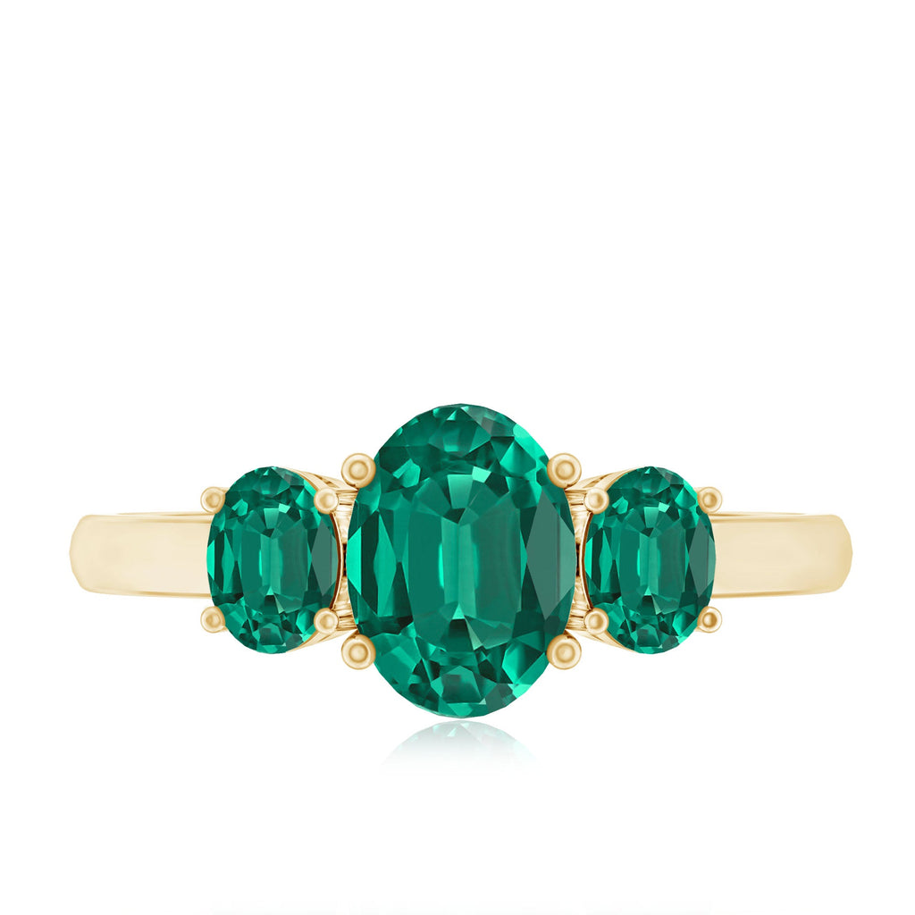 AAAA Quality Oval Cut Lab Created Emerald Three Stone Ring for Women
