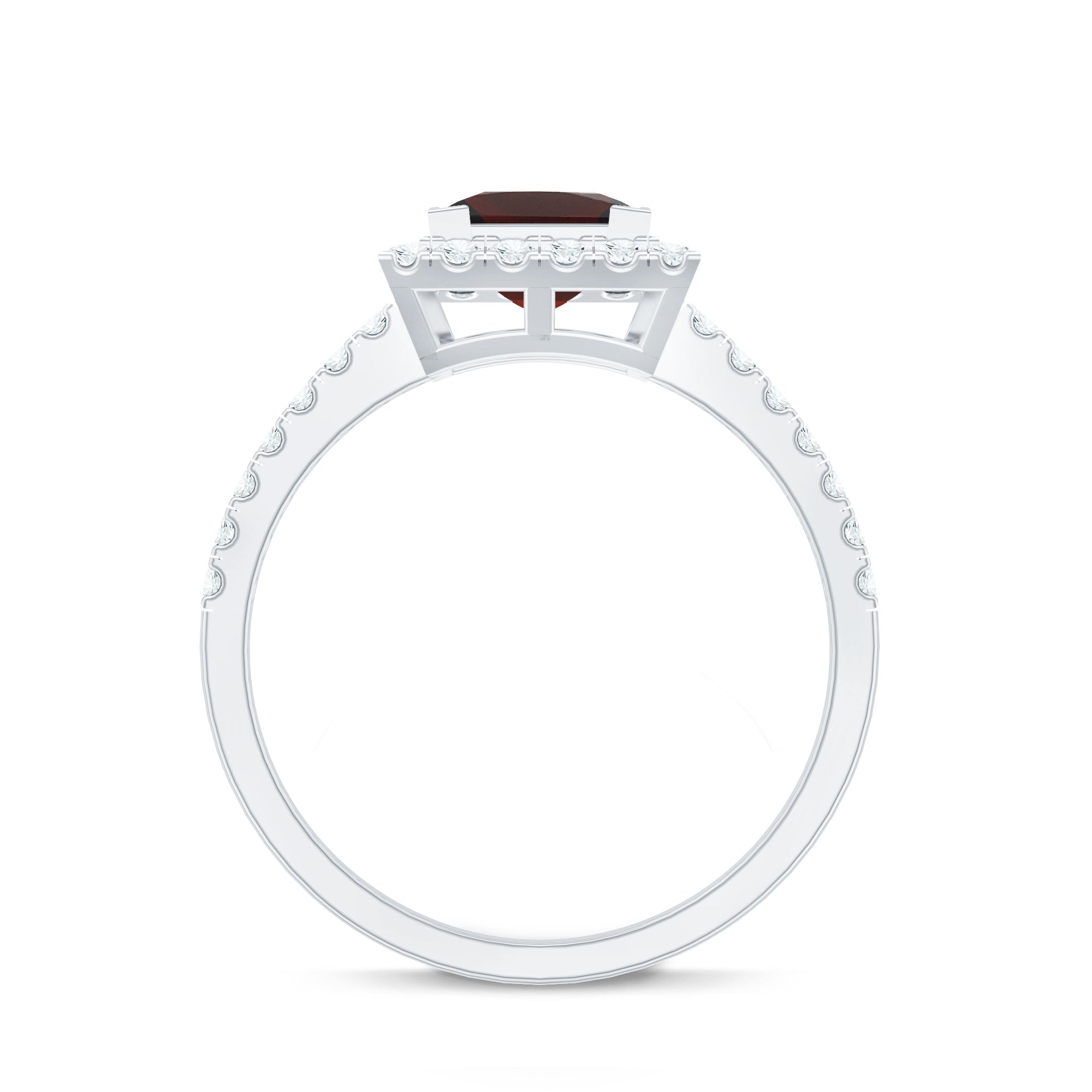 Natural Garnet Princess Cut Engagement Ring with Diamond Halo