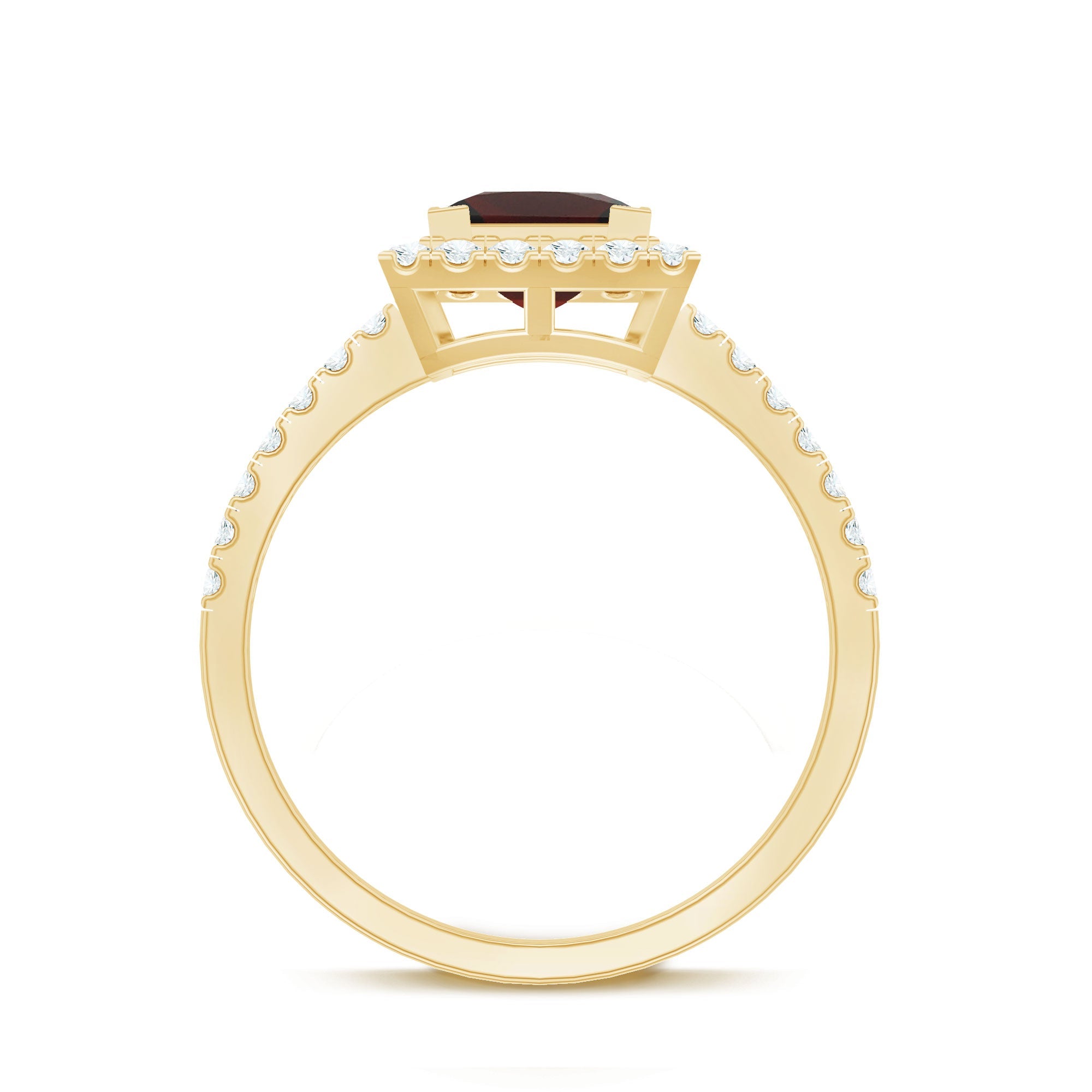 Natural Garnet Princess Cut Engagement Ring with Diamond Halo