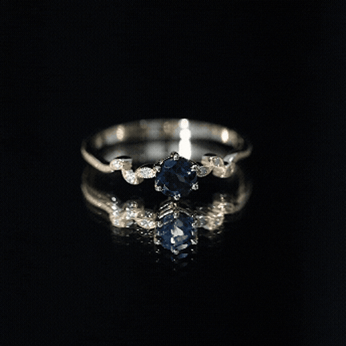 0.6 Carat Round London Blue Topaz Commitment Ring with Diamond
