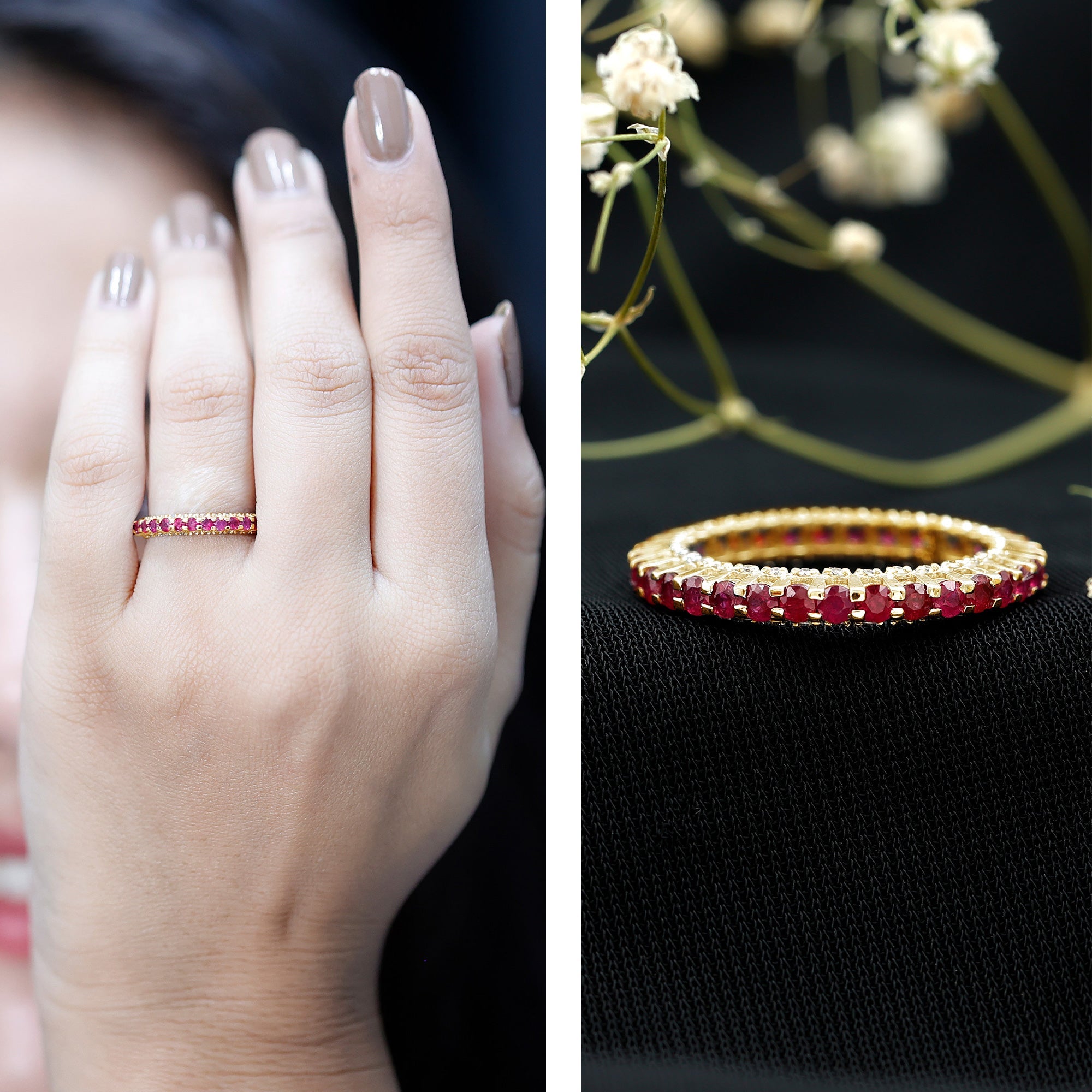 Natural Ruby Full Eternity Ring with Diamond for Women