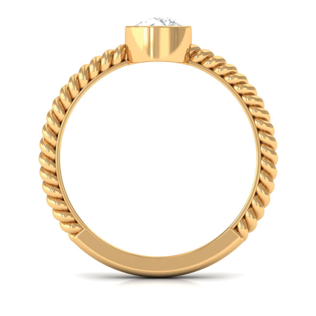 1/2 CT Bezel Set Zircon Solitaire Minimal Ring with Twisted Rope Details
