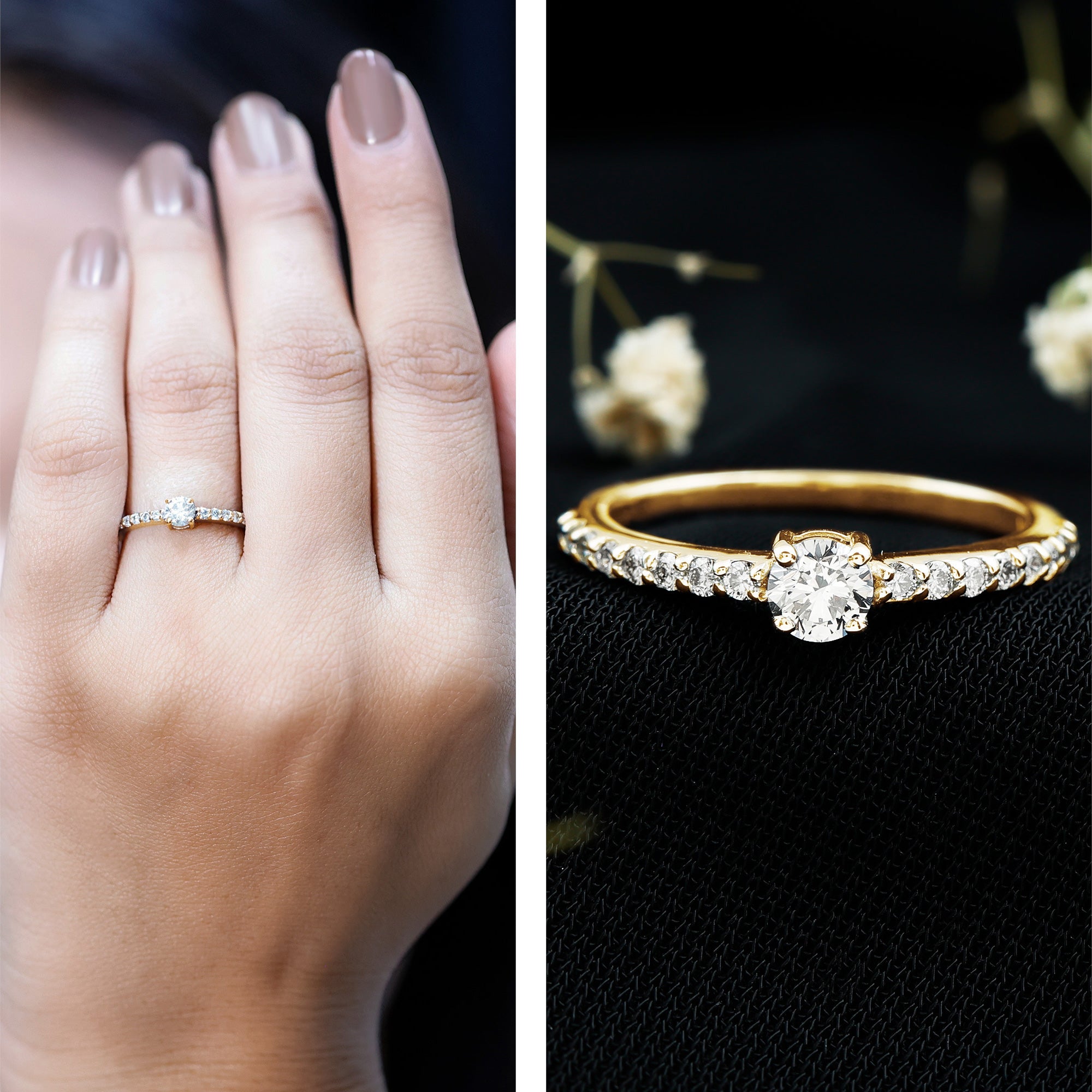 Round Diamond Solitaire Ring with Side Stones