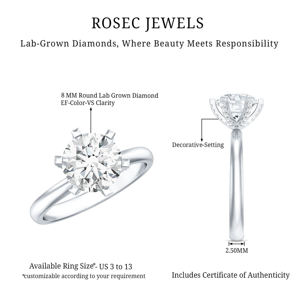 8 MM Round Brilliant Cut Lab Grown Diamond Engagement Ring
