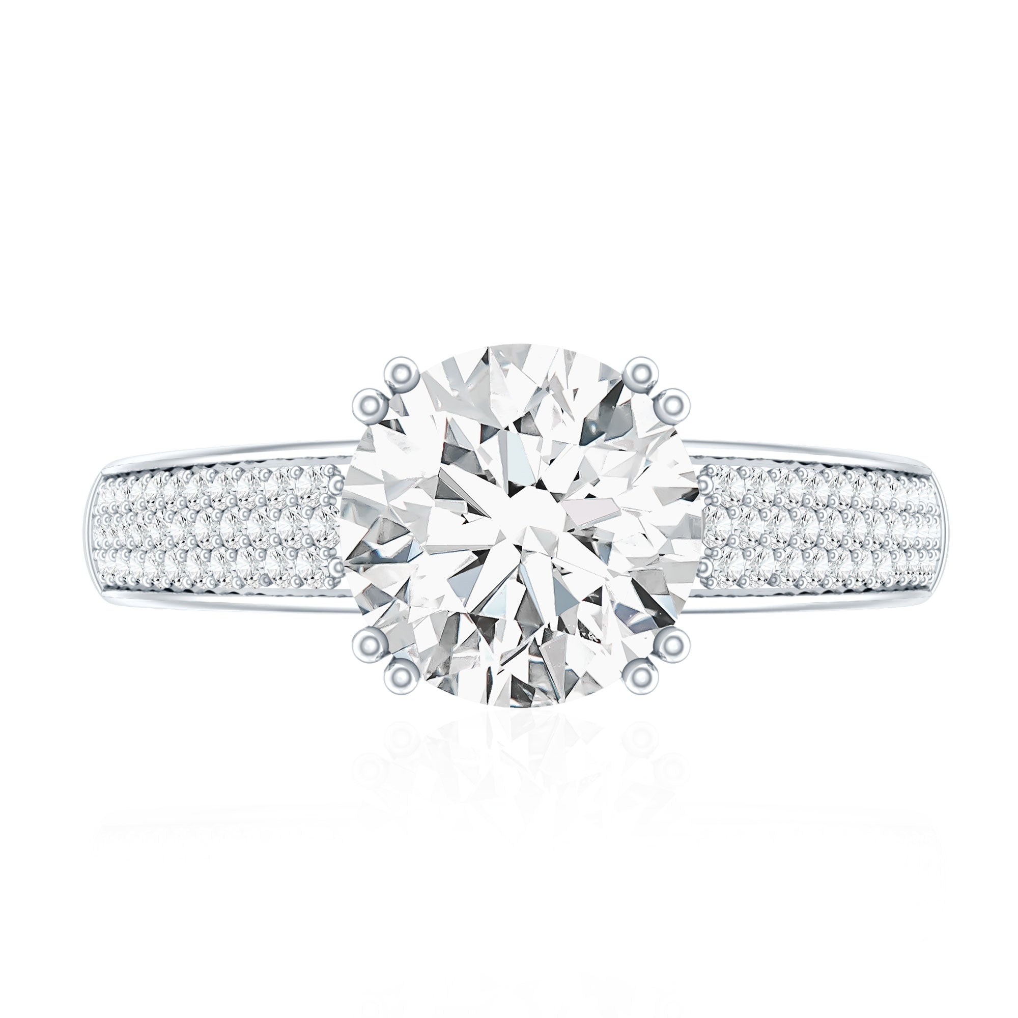 Round Moissanite Engagement Ring with Pave Set Side Stones