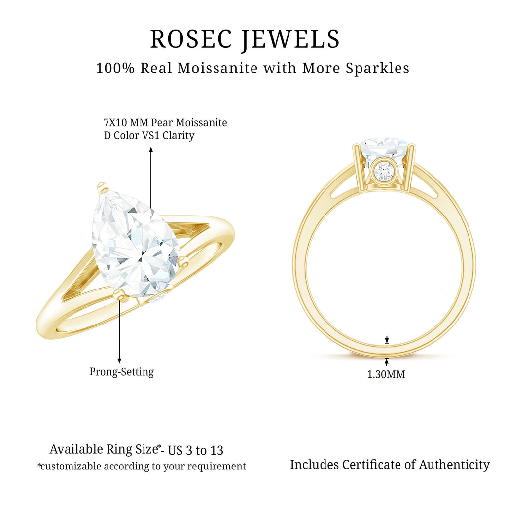 Pear Shaped Moissanite Split Shank Engagement Ring