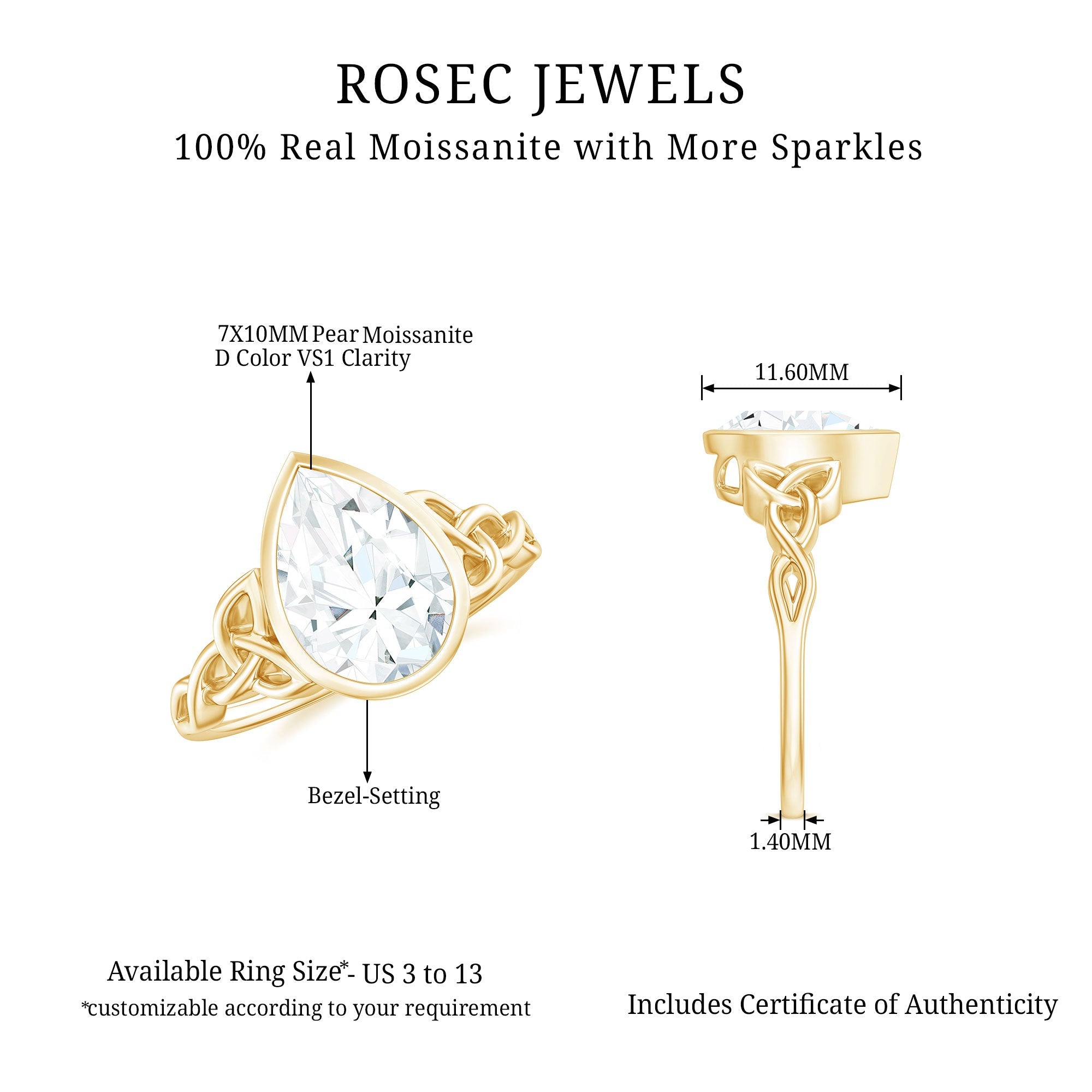 2.2 Carat Pear Shape Moissanite Celtic Knot Engagement Ring