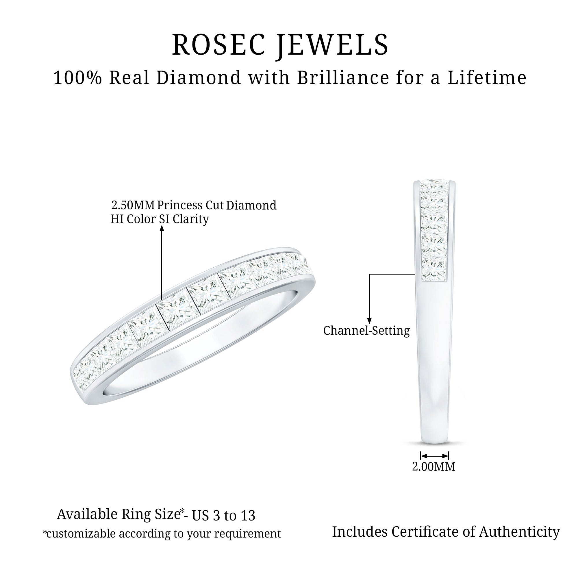 Princess Cut Diamond Half Eternity Ring in Channel Setting