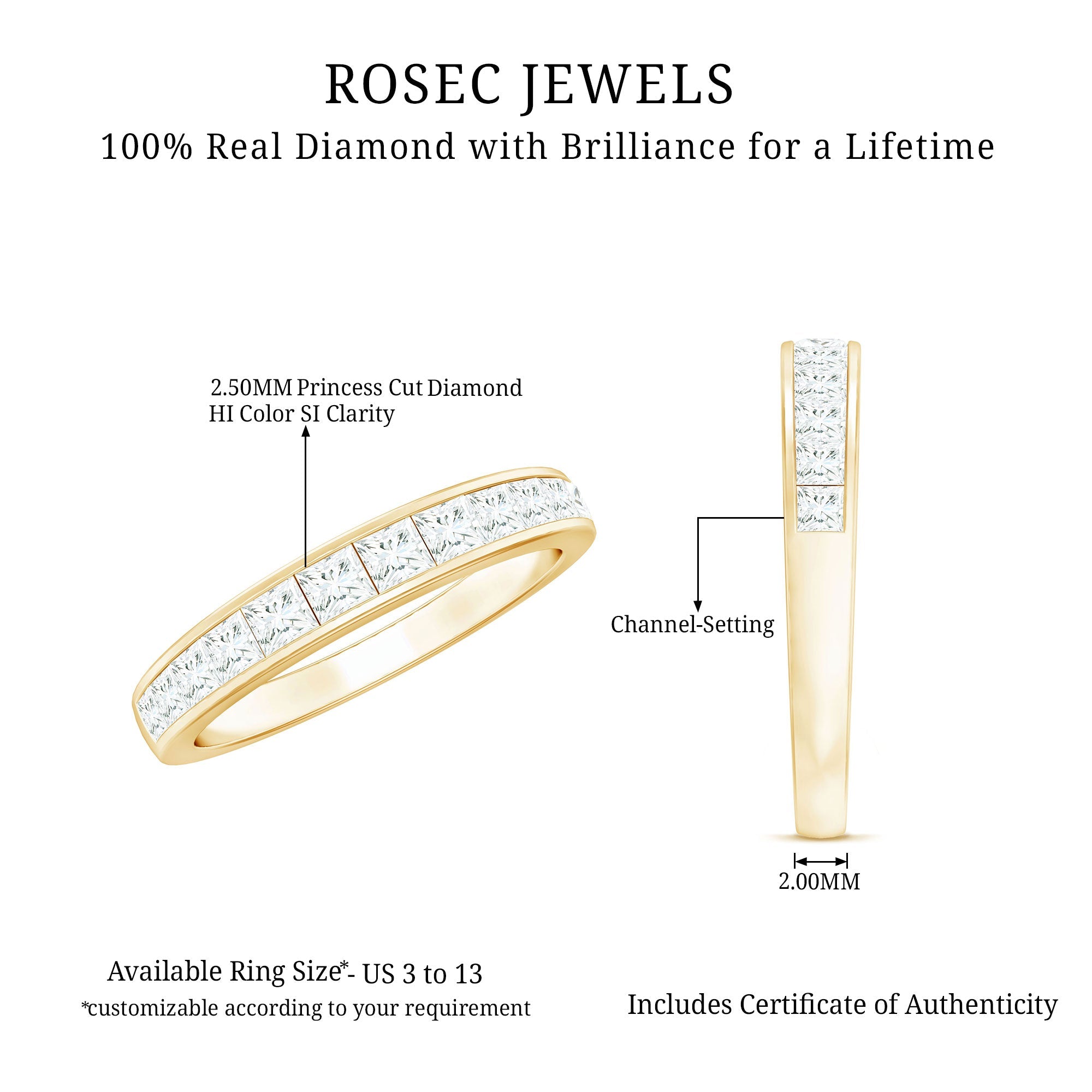 Princess Cut Diamond Half Eternity Ring in Channel Setting