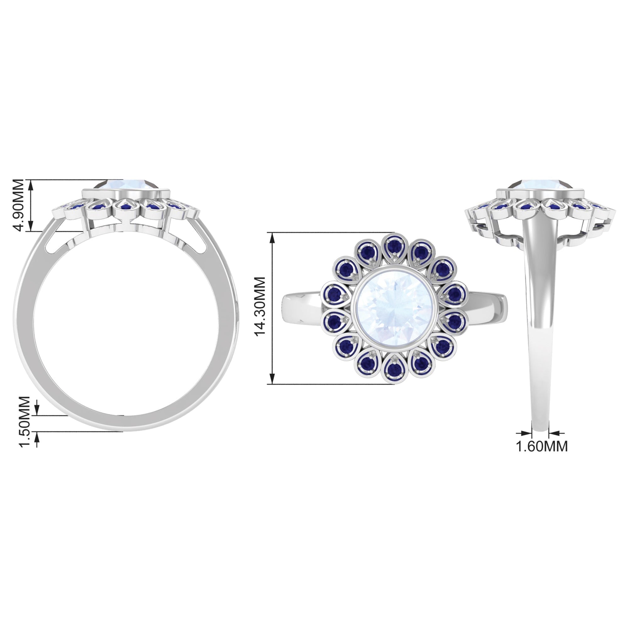 1.25 CT Bezel Set Moonstone Vintage Inspired Engagement Ring with Blue Sapphire
