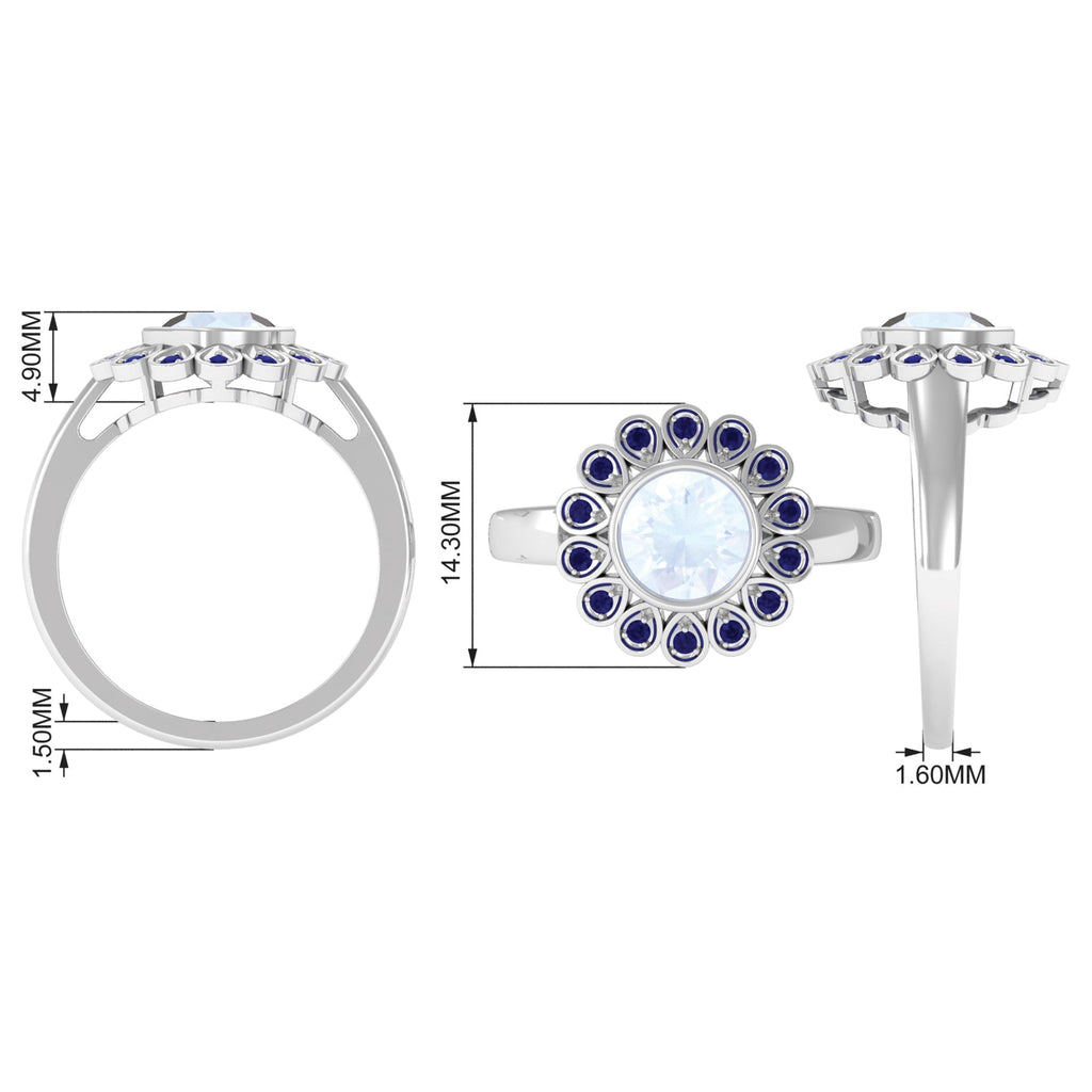1.25 CT Bezel Set Moonstone Vintage Inspired Engagement Ring with Blue Sapphire