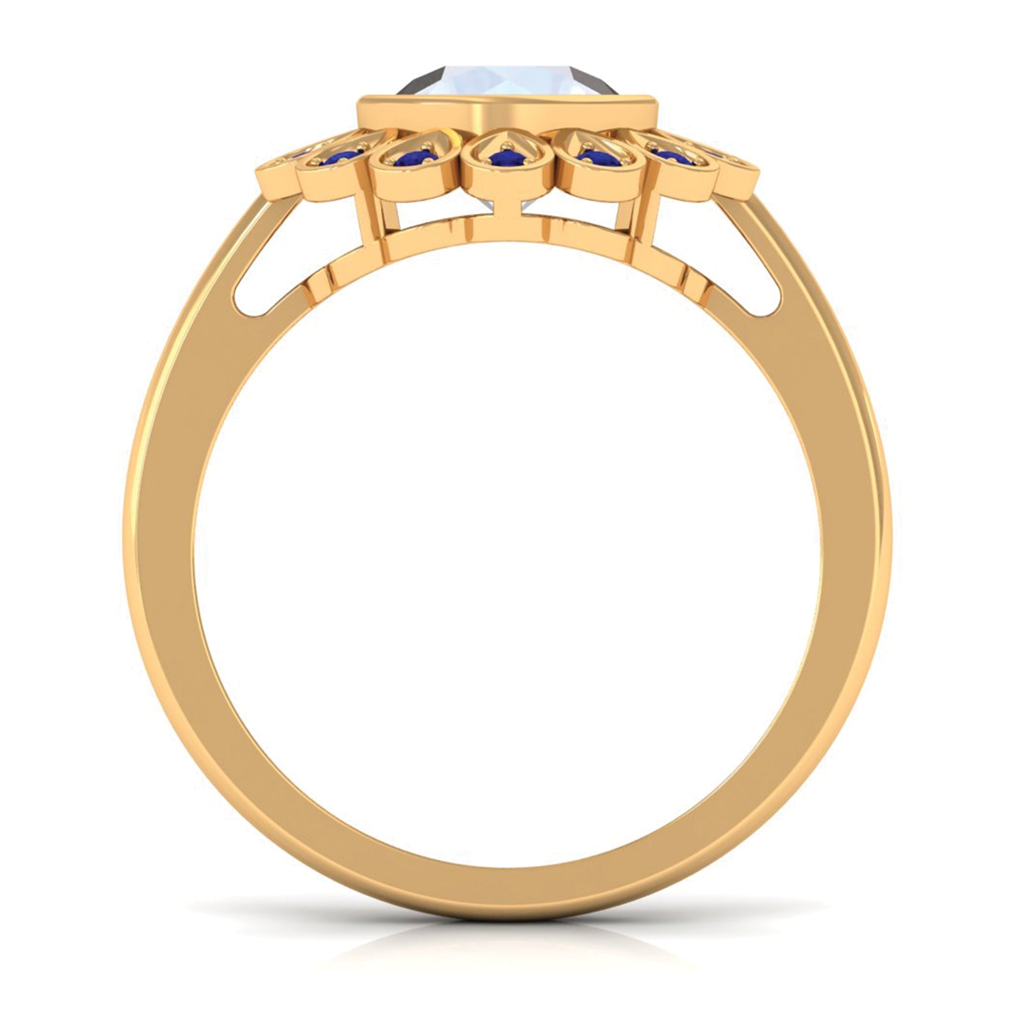 1.25 CT Bezel Set Moonstone Vintage Inspired Engagement Ring with Blue Sapphire