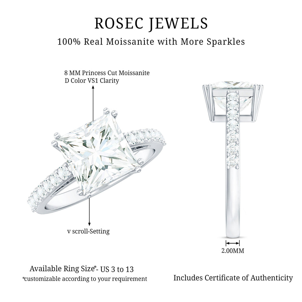 3 Carat Moissanite Princess Cut Engagement Ring With Double Prongs