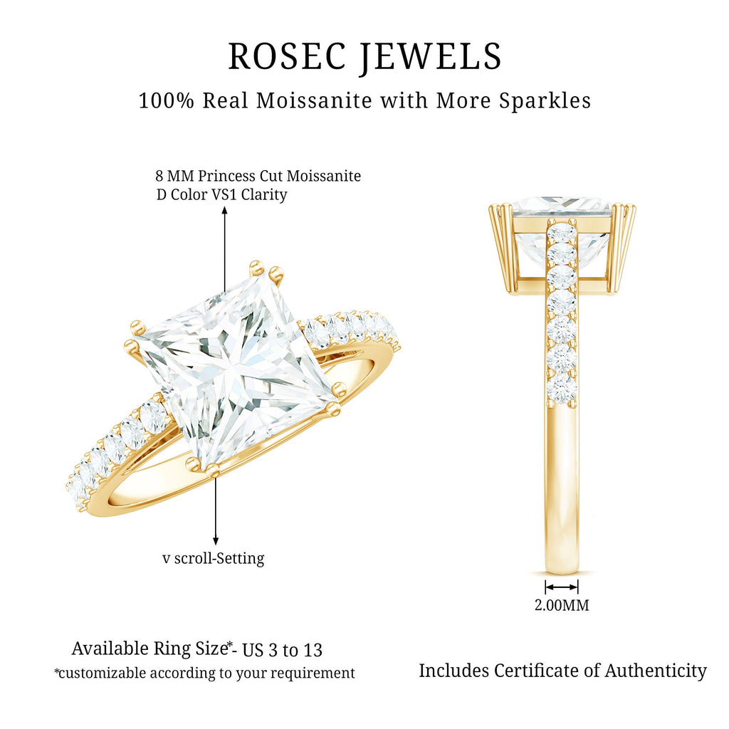 3 Carat Moissanite Princess Cut Engagement Ring With Double Prongs