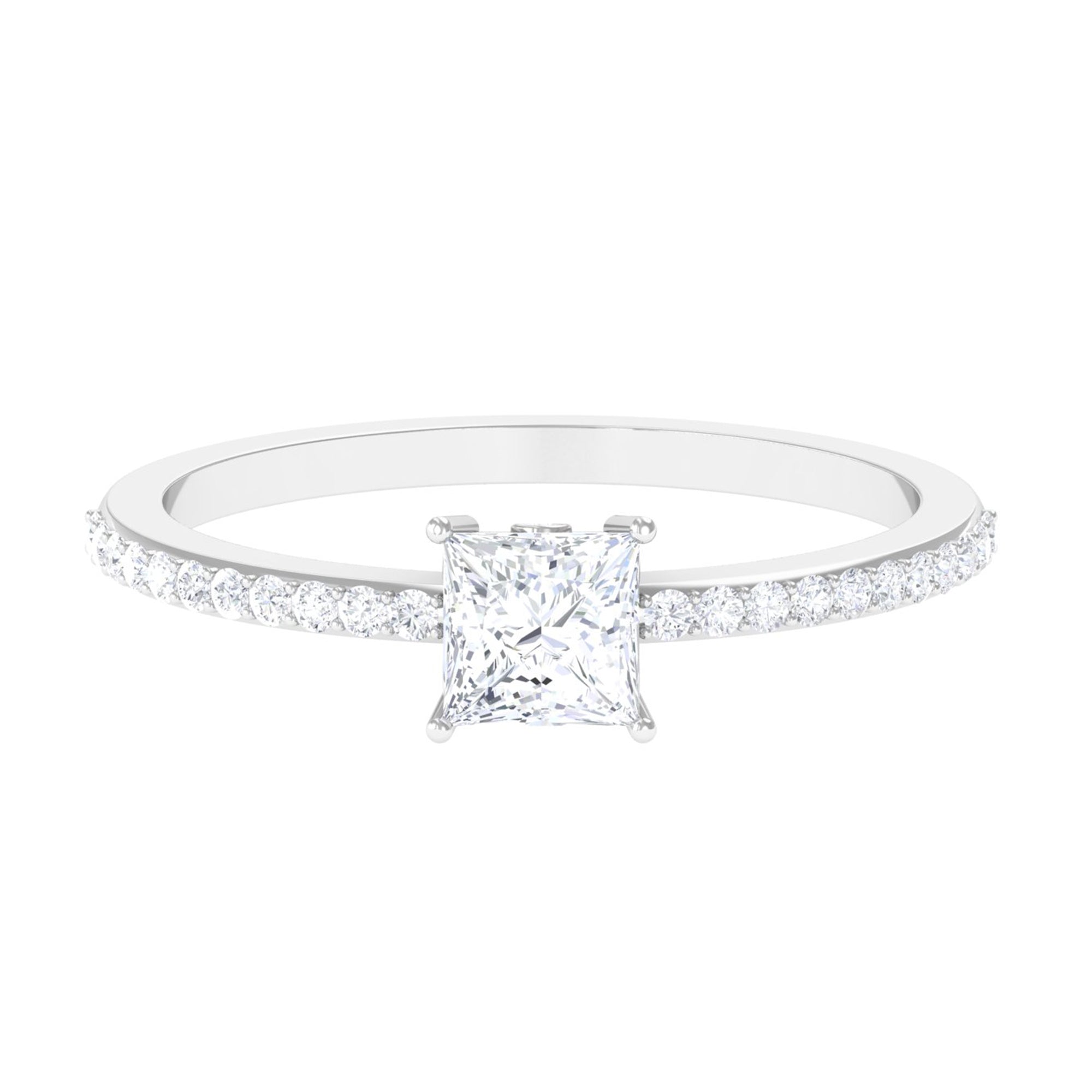 3/4 CT Princess Cut Zircon Solitaire Ring with Surprise and Side Stones