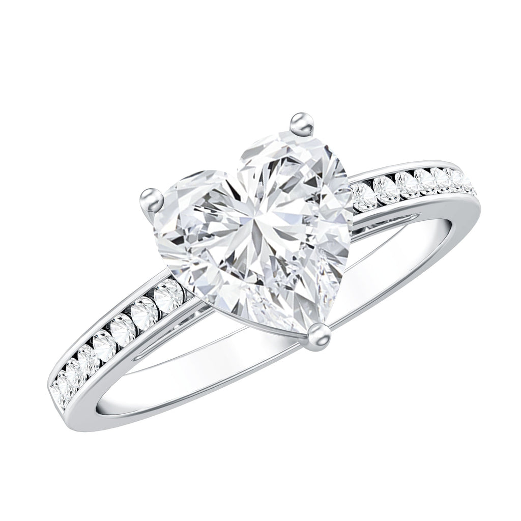 Moissanite 2 Carat Heart Engagement Ring with Side Stones