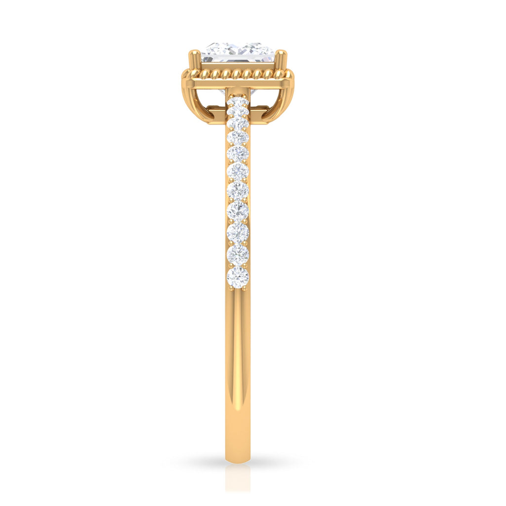 3/4 CT Princess Cut Zircon Solitaire Ring with Side Stones