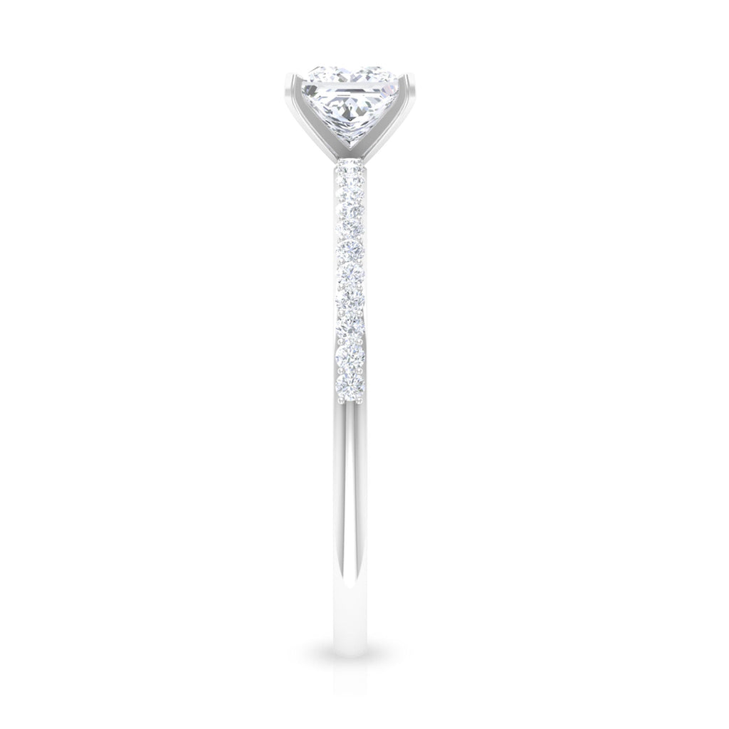 3/4 CT Princess Cut Cubic Zircon Solitaire Ring with Side Stones
