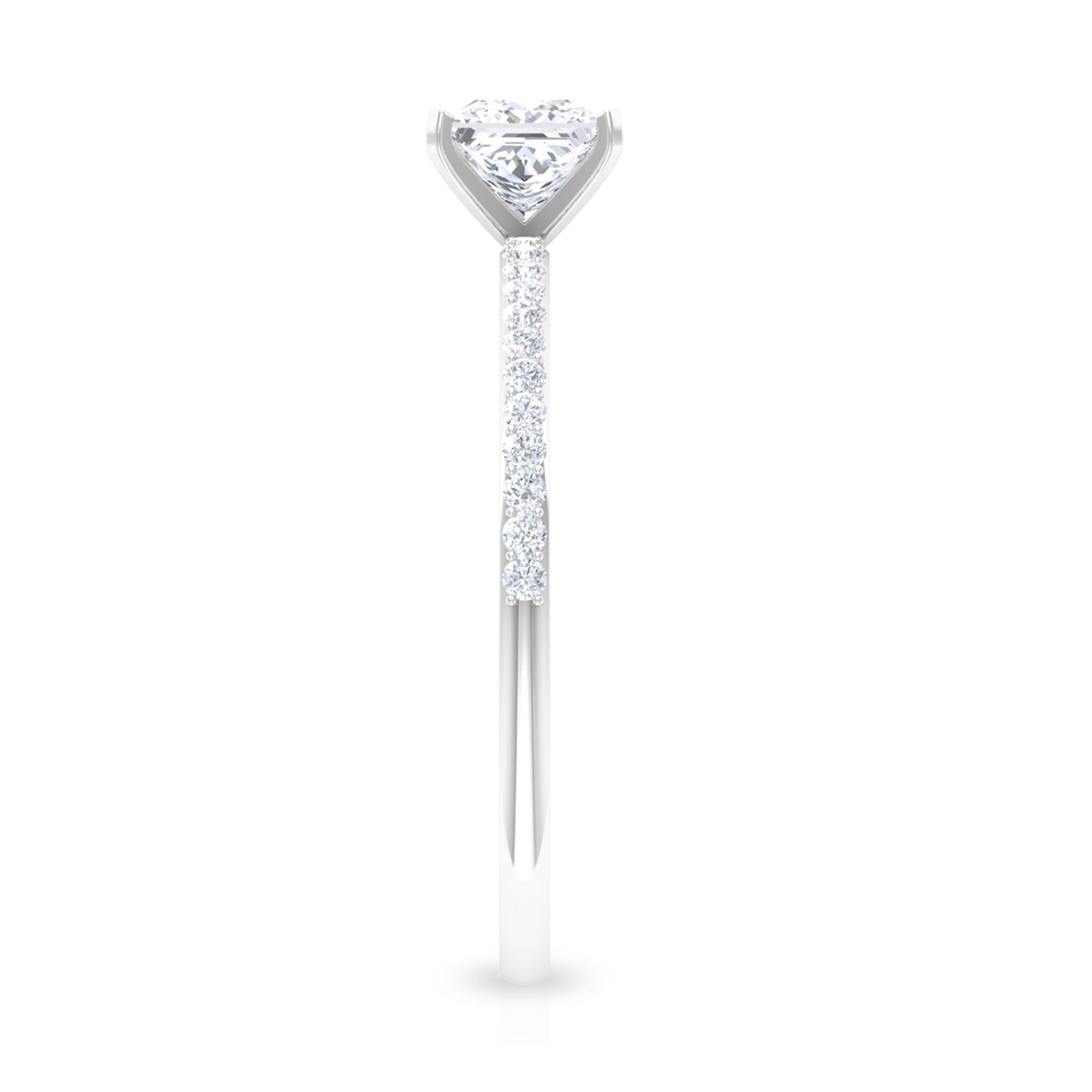3/4 CT Princess Cut Cubic Zircon Solitaire Ring with Side Stones