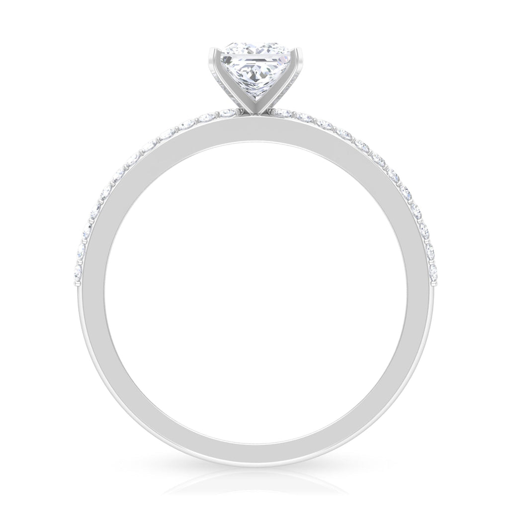 3/4 CT Princess Cut Cubic Zircon Solitaire Ring with Side Stones